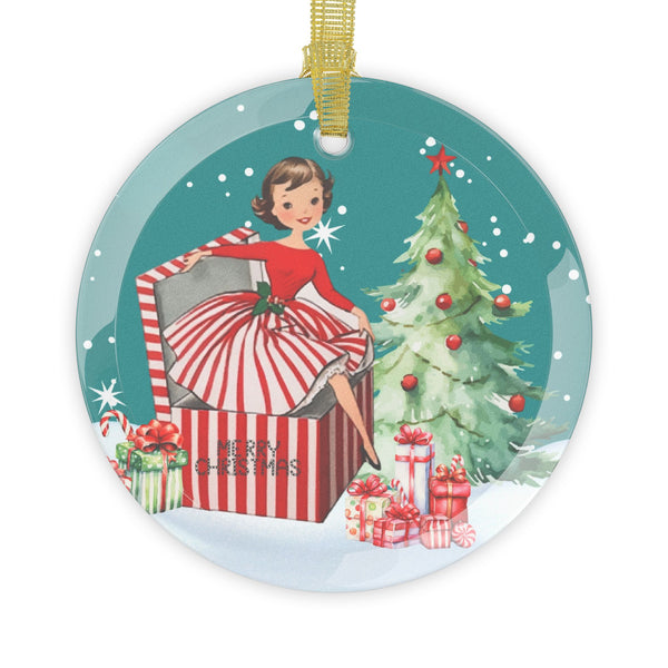 Mid Century Modern Christmas Ornament, Vintage Gal Merry Christmas Holiday Decor