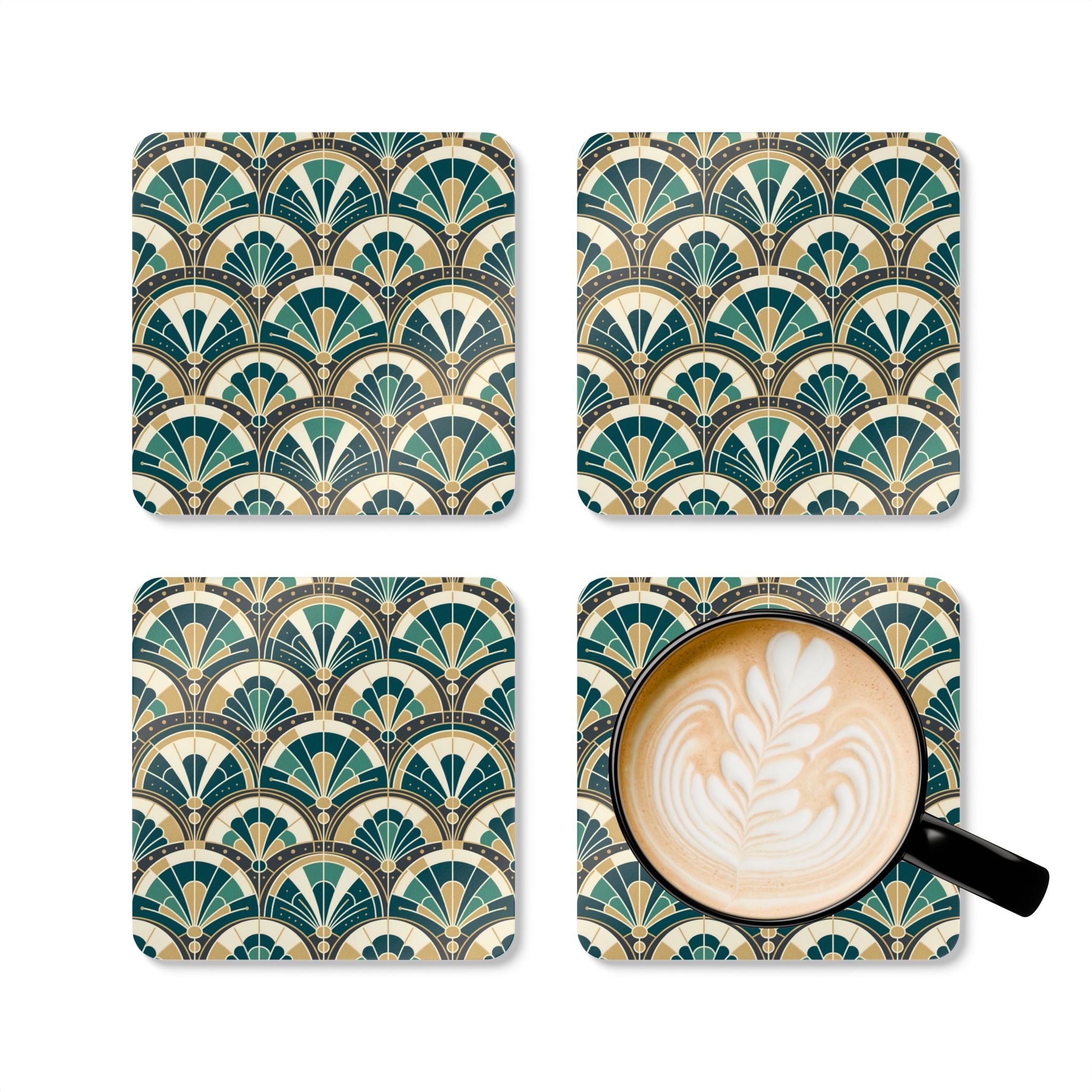 Art Deco Peacock Inspired Corkwood Coaster Set - Mid Century Modern Gal