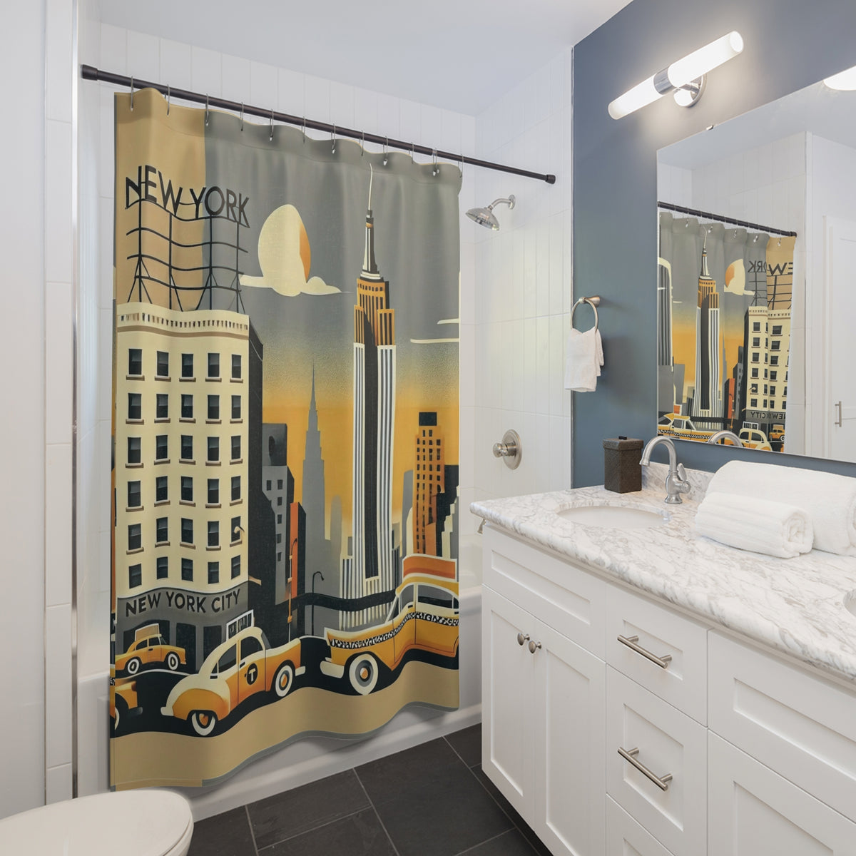 New York City Themed Retro Mod Kitschy Shower Curtain - Mid Century Modern Gal