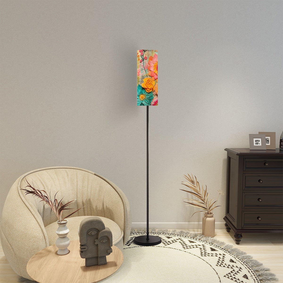 Retro Boho Floral, Mid Mod Slim Floor Lamp - Mid Century Modern Gal