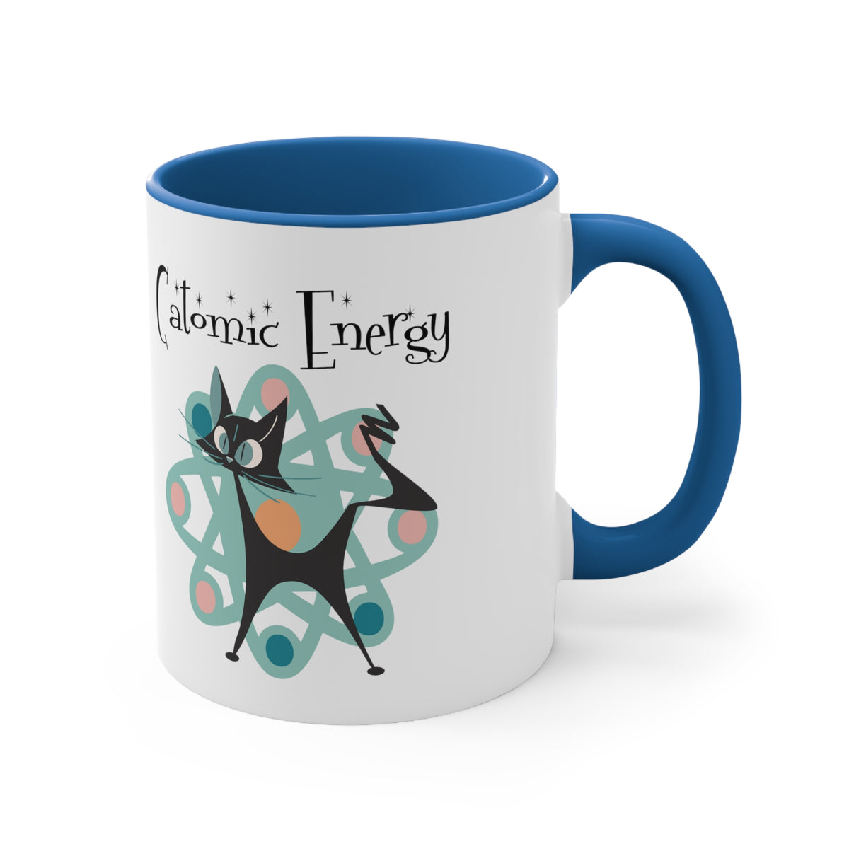 Atomic Cat Coffee Mug, Funny, Quirky Mid Century Modern Atom, Space Age Catomic Energy Coffee Lover Coffee Mug Gift - Mid Century Modern Gal