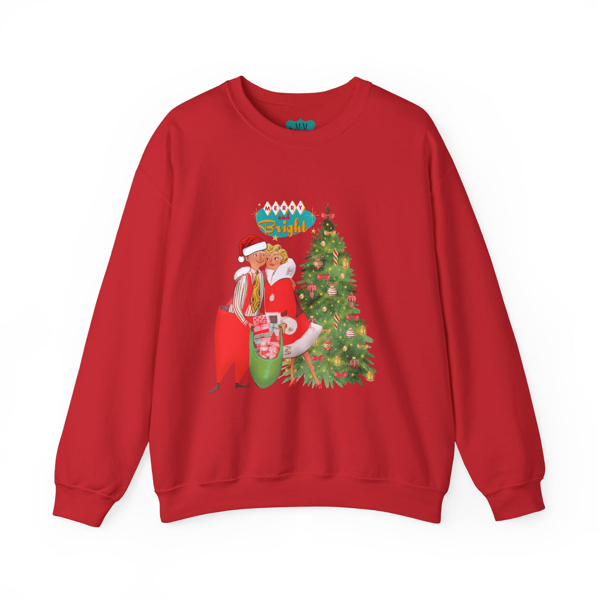 Festive Merry & Bright Crewneck Sweatshirt for Holiday Cheer - Mid Century Modern Gal