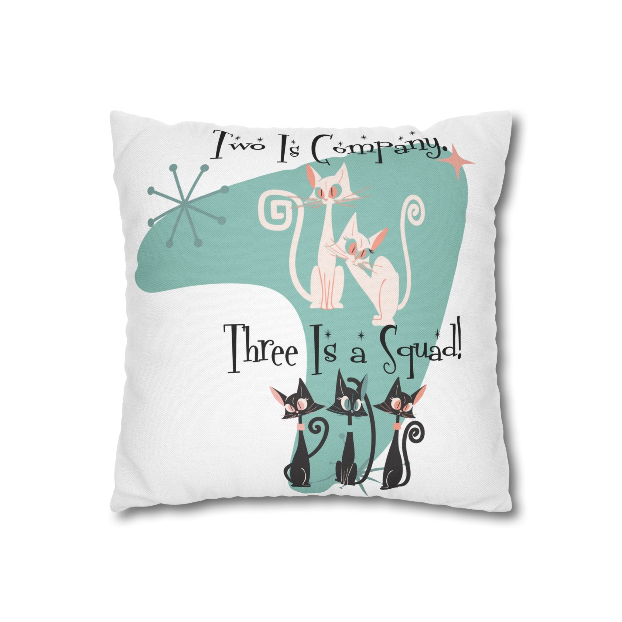 Atomic Kitschy Cats, Mid Mod Boomerang Family Co-worker Bestie Gifts Pillow Cover - Mid Century Modern Gal