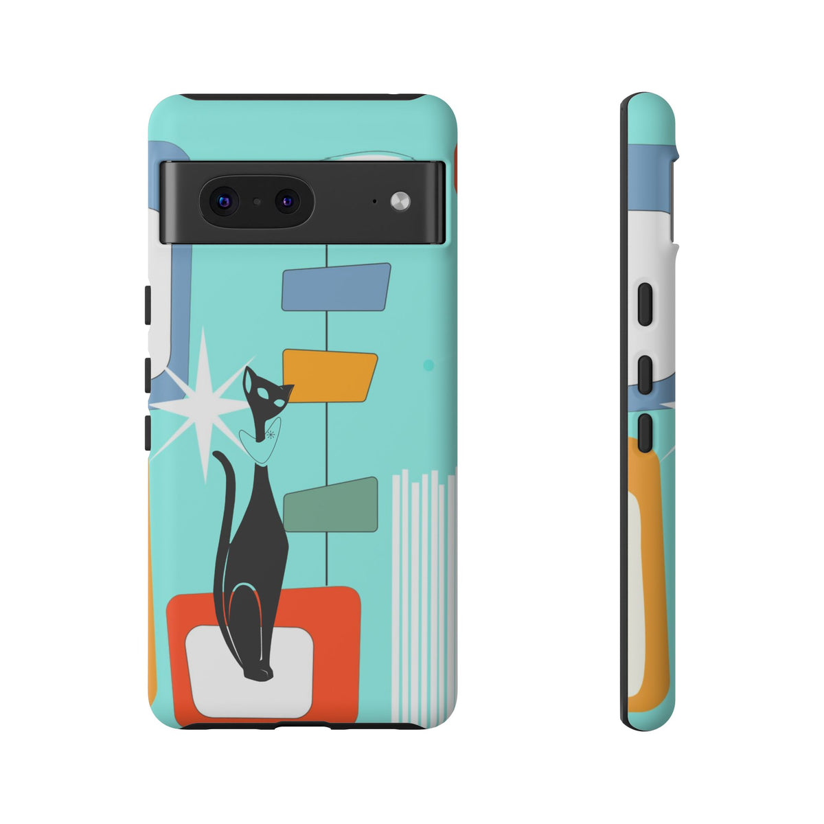 Atomic Cat, Mid Mod Aqua Blue, Geometric, Samsung, Google Pixel, Apple iPhone Tough Cases