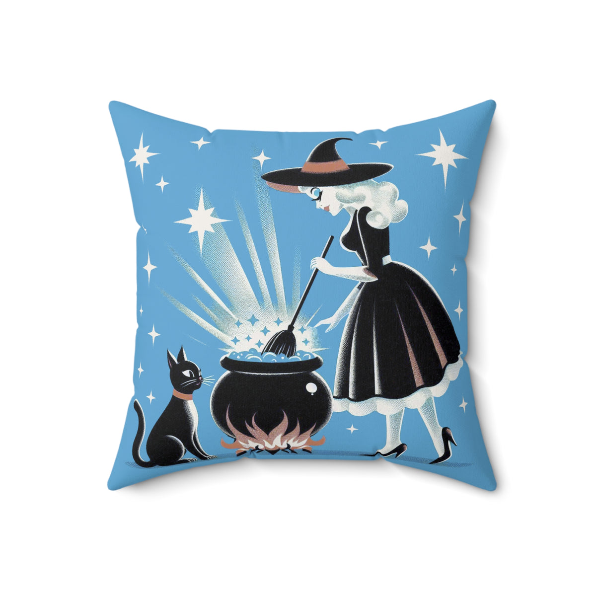 Witch's Brew Mid Century Modern Halloween Gothic Blue Pillow Cover and Insert - Mid Century Modern Gal