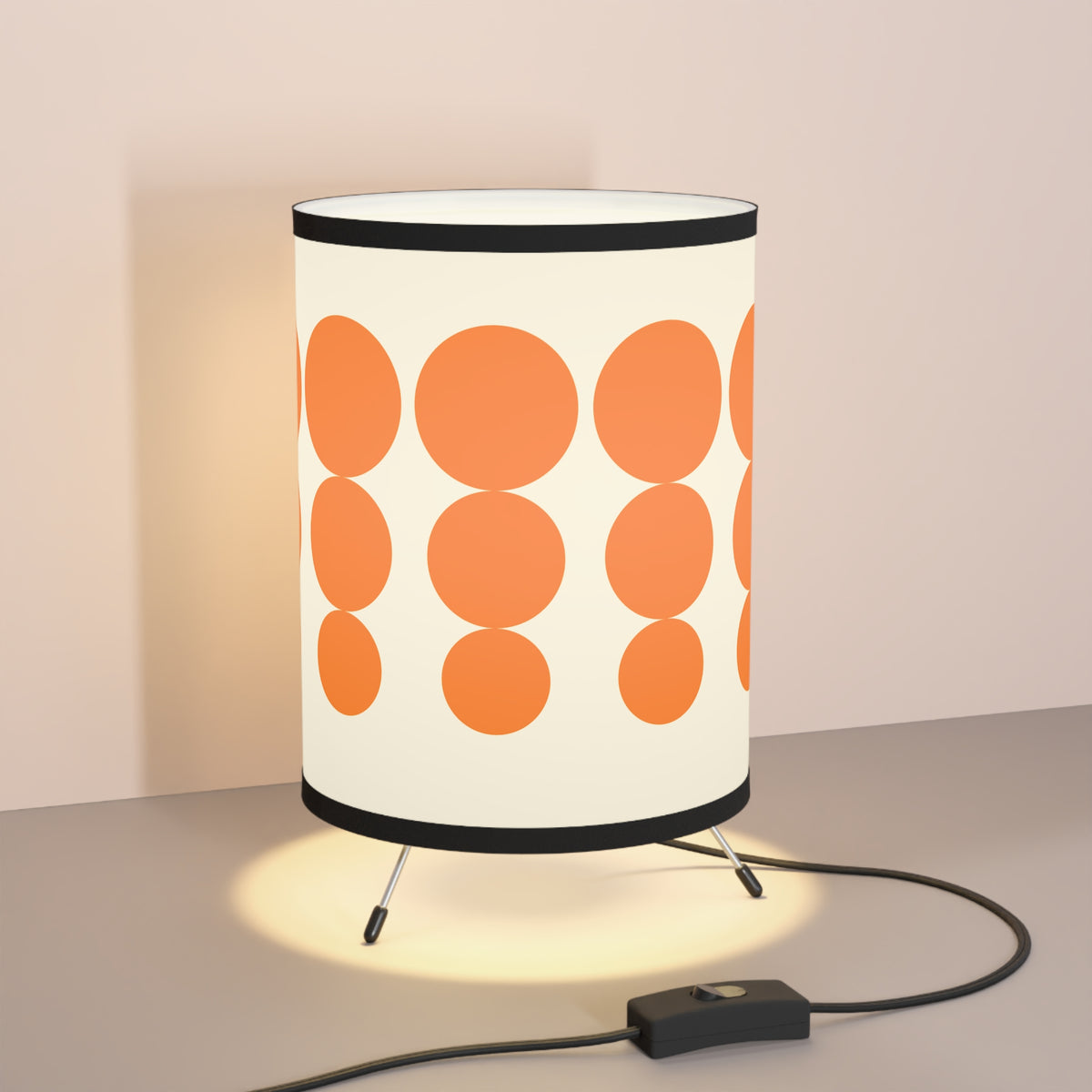 Pyrex Orange Dot, Minimalist Modern Tripod Lamp with Orange Dots - Mid Century Modern Gal