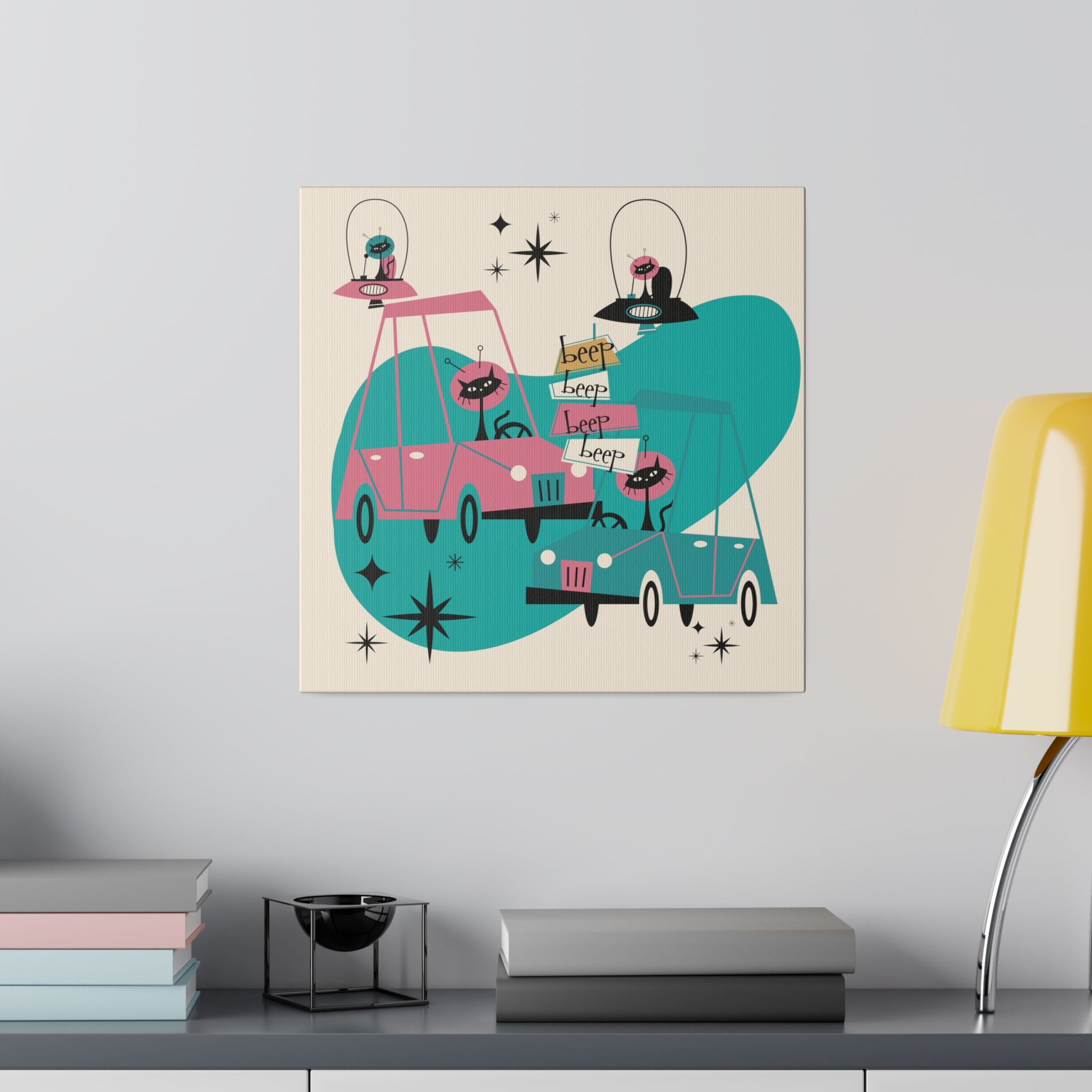 Atomic Cat, Space Kitties, Kitschy Mid Century Modern, Quirky Fun MCM Wall Art For Atomic Age Lovers - Mid Century Modern Gal