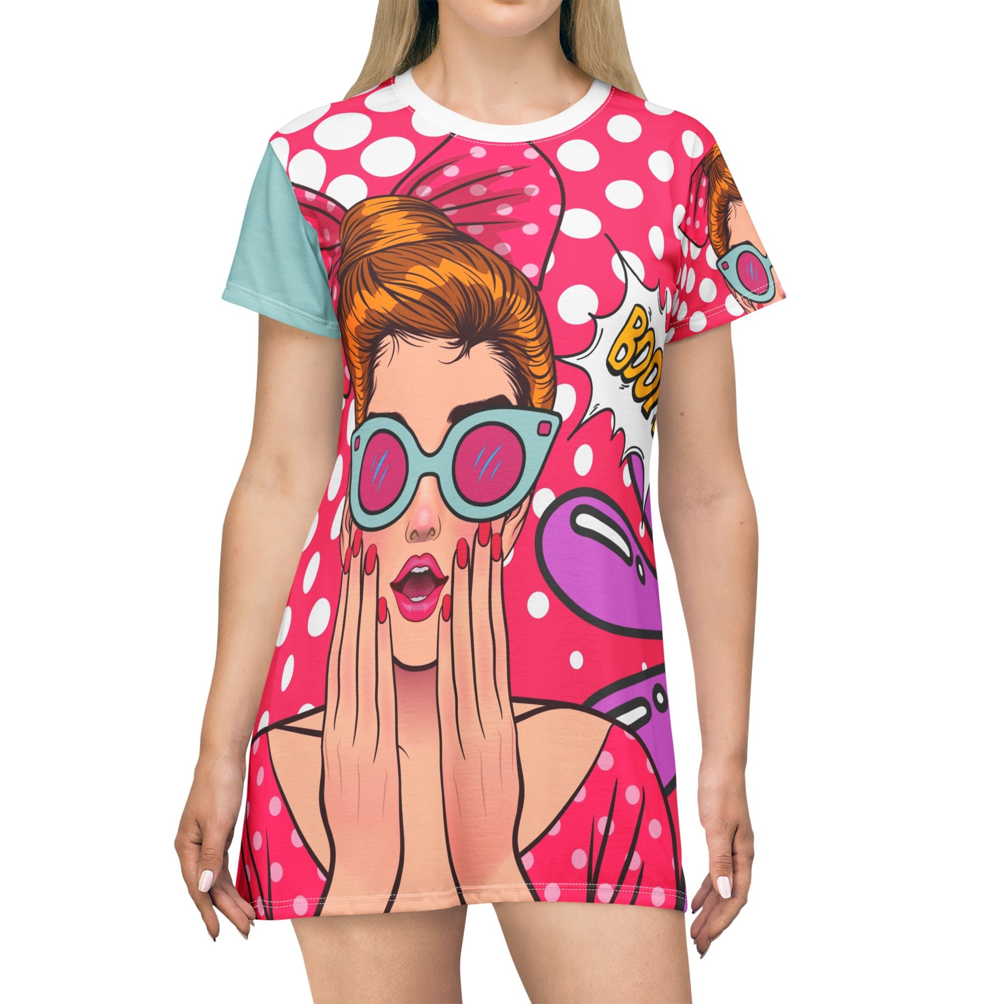 Pop Art Funky Fun Trendy Retro T-Shirt Dress - Mid Century Modern Gal