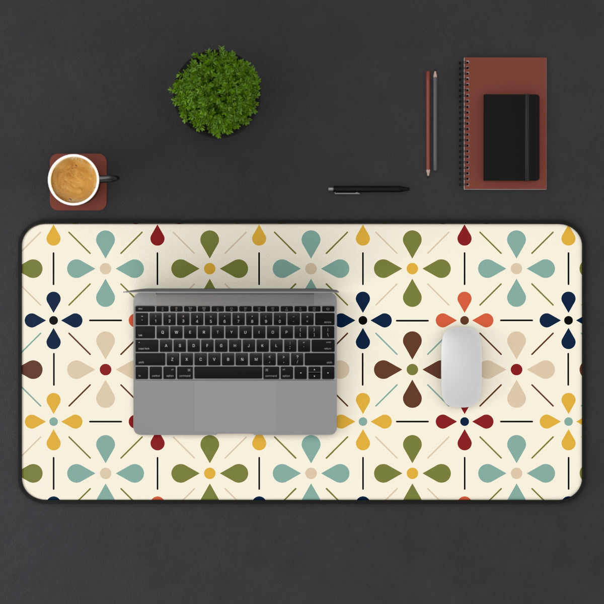 Mid Century Modern Scandinavian Flower, Mod Multi Color Desk Mat - Mid Century Modern Gal