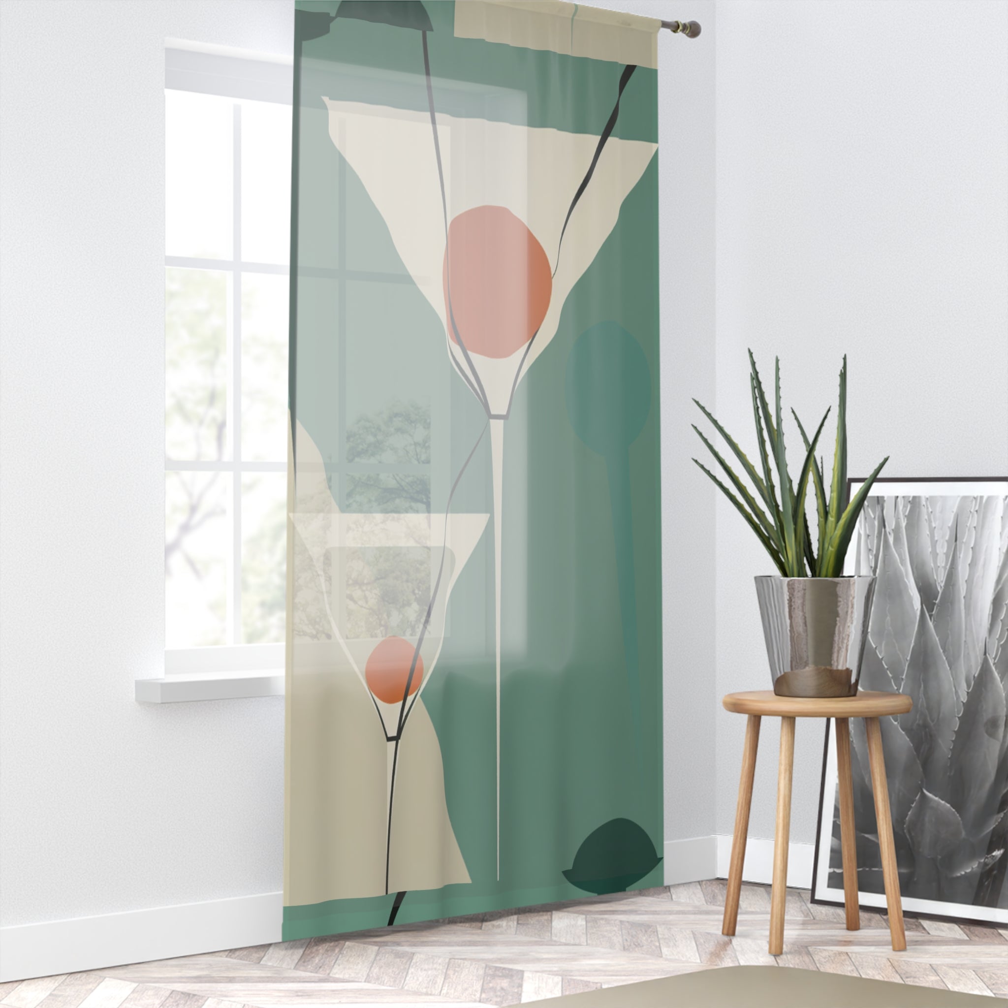 Mid Century Modern Martini Window Curtain, Stylish Decor for Living Room, Home Bar Decor, Retro Chic, Office Privacy Panel - Mid Century Modern Gal