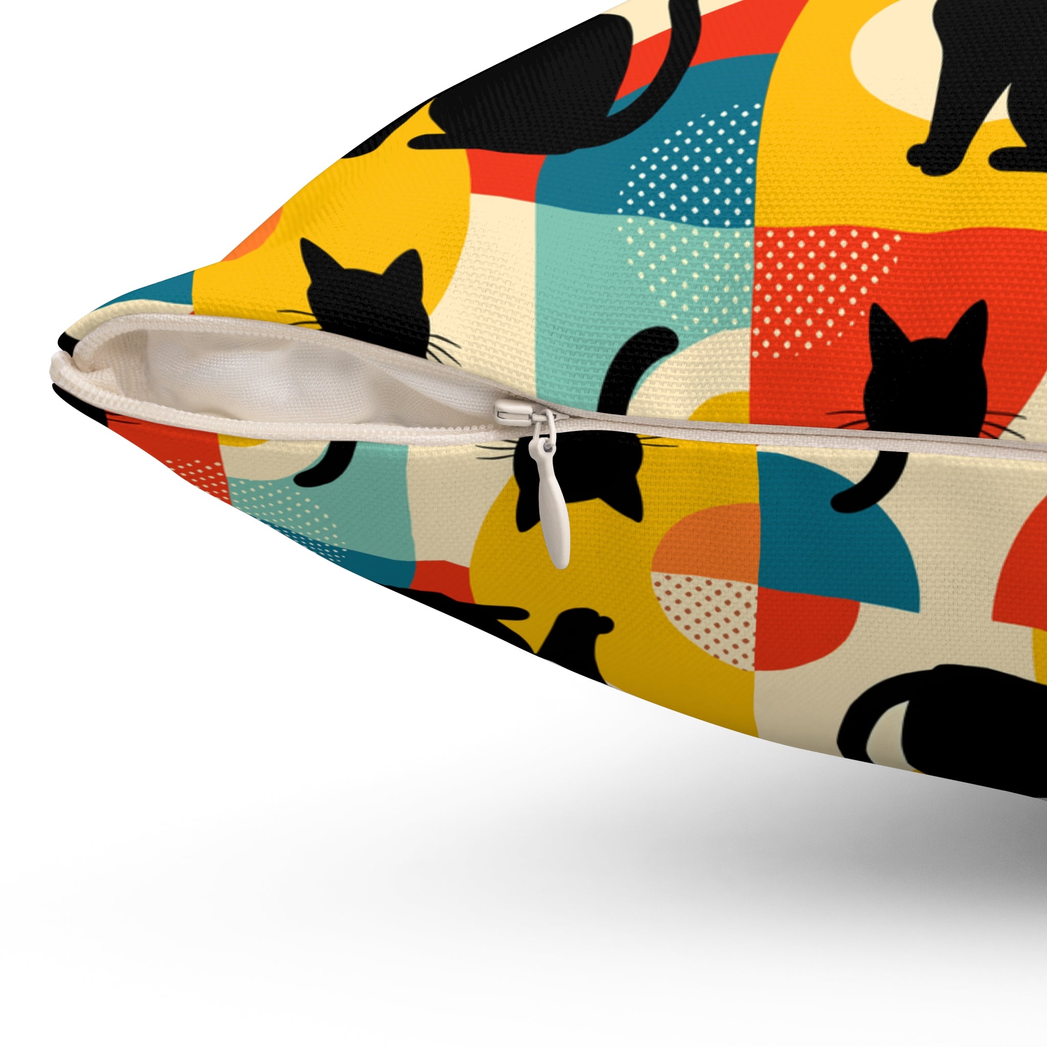 Pop Art Black Atomic Cats, Red Blue Yellow, Pillow Cover and Insert - Mid Century Modern Gal