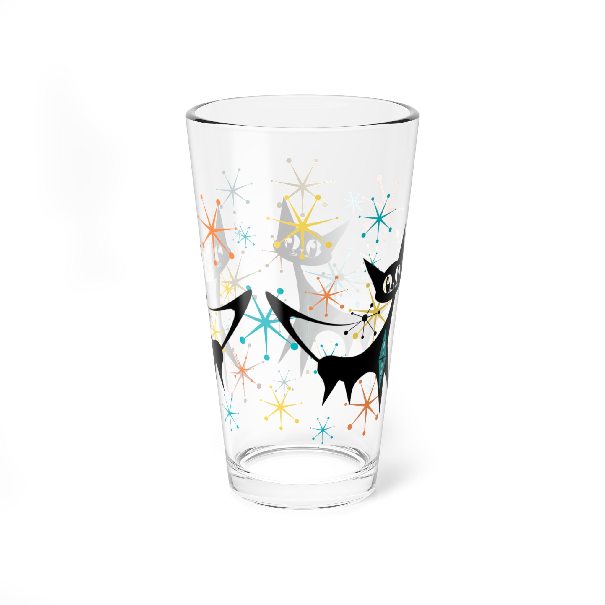 Atomic Black Cats, Kitschy Starbursts Whimsical Cat Mid Century Modern Retro Drinkware Barware - Mid Century Modern Gal