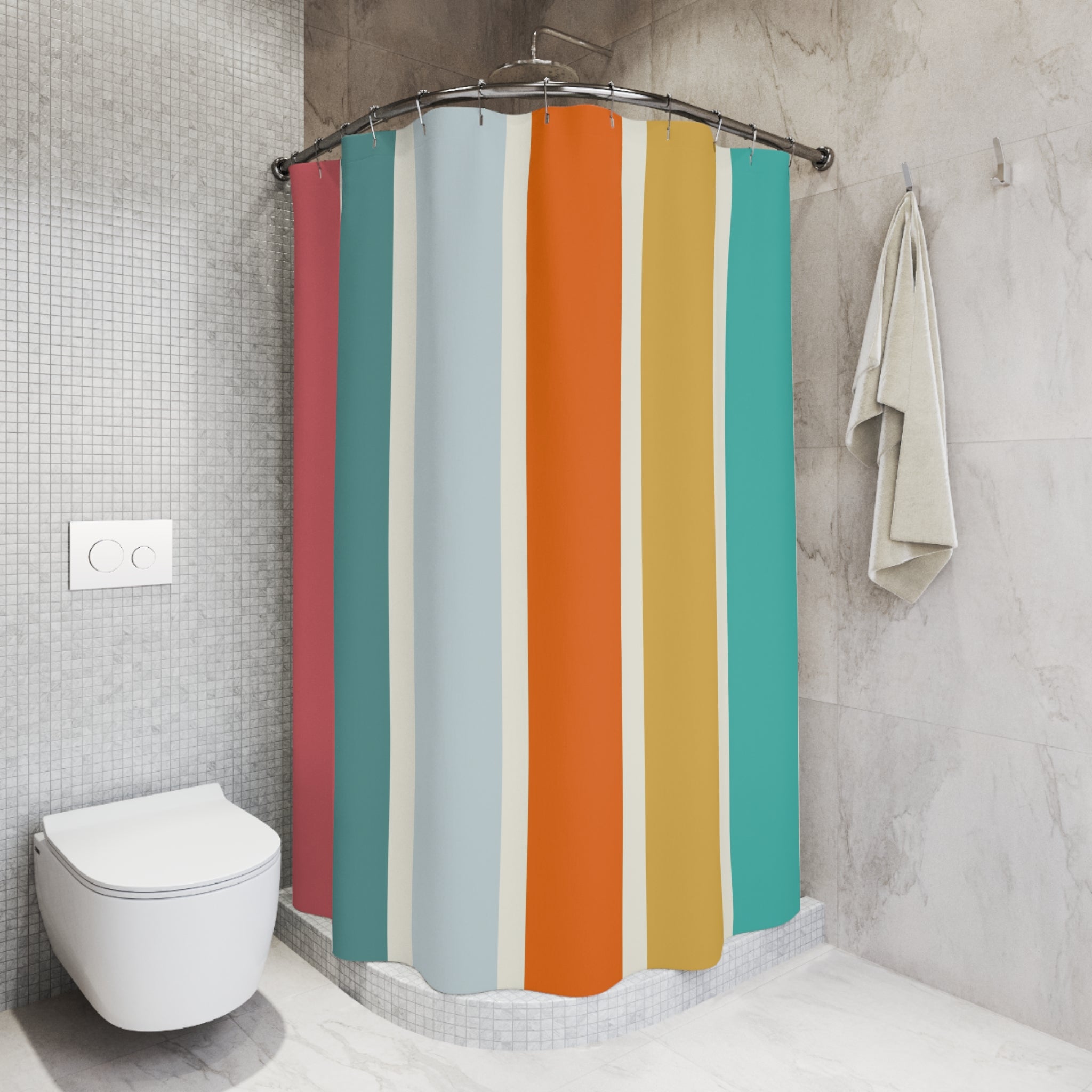 Fruity Stripes Retro Mod Minimalist MCM Colorful Shower Curtain - Mid Century Modern Gal