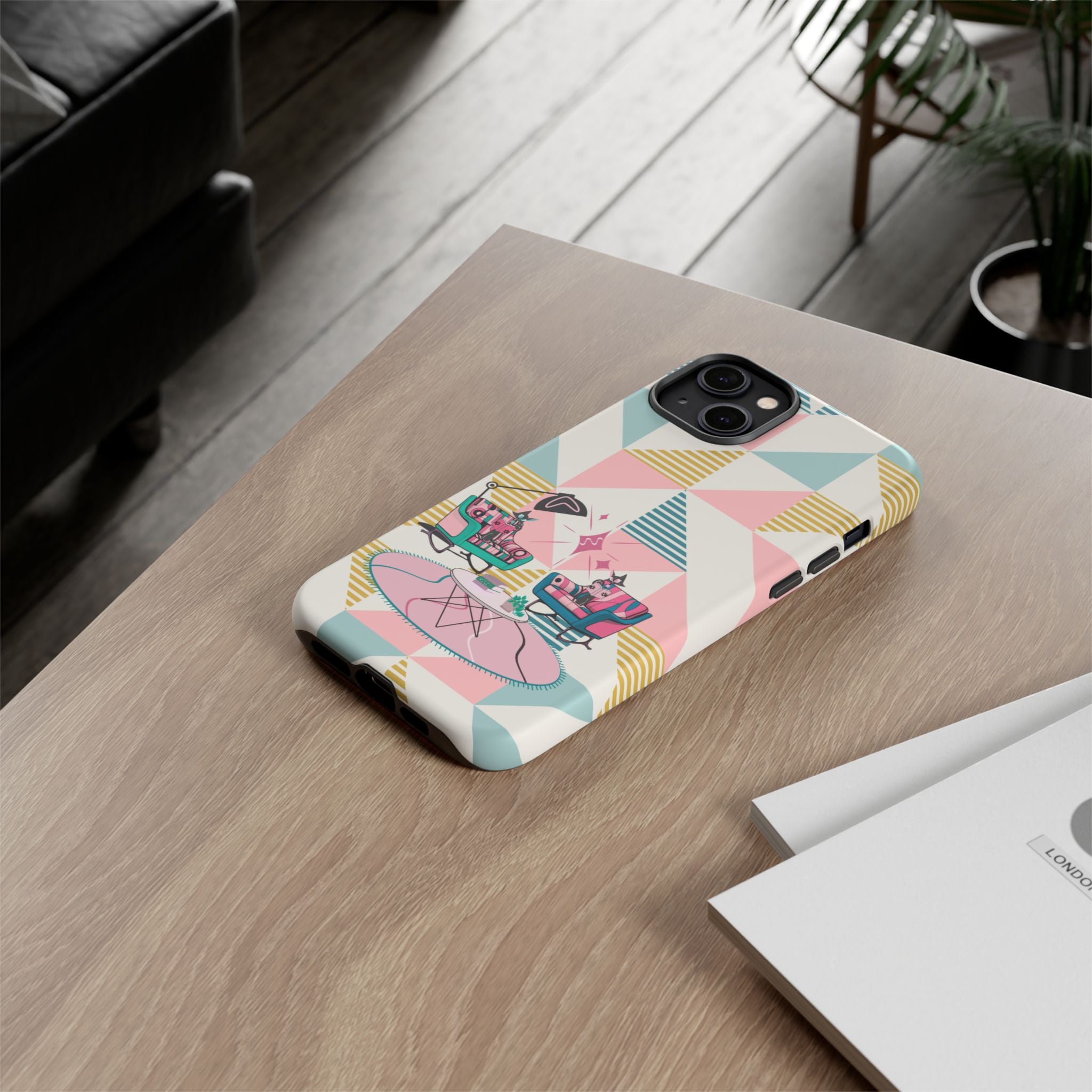 Atomic Cats Reading, Book Talk, Book Lover, Retro Chic Phone Case with Retro Vibe - Cozy Living Room Design
