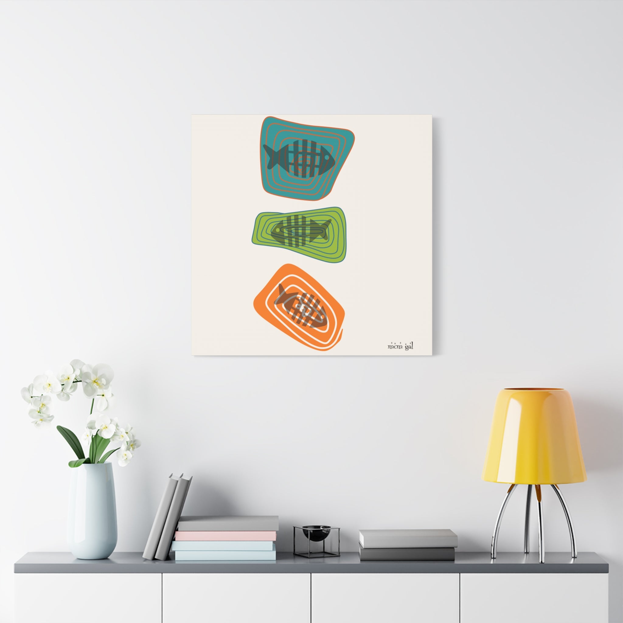 Mid Century Modern Fish Art, Colorful Abstract Fish Wall Art Canvas - Modern Home Decor - Mid Century Modern Gal