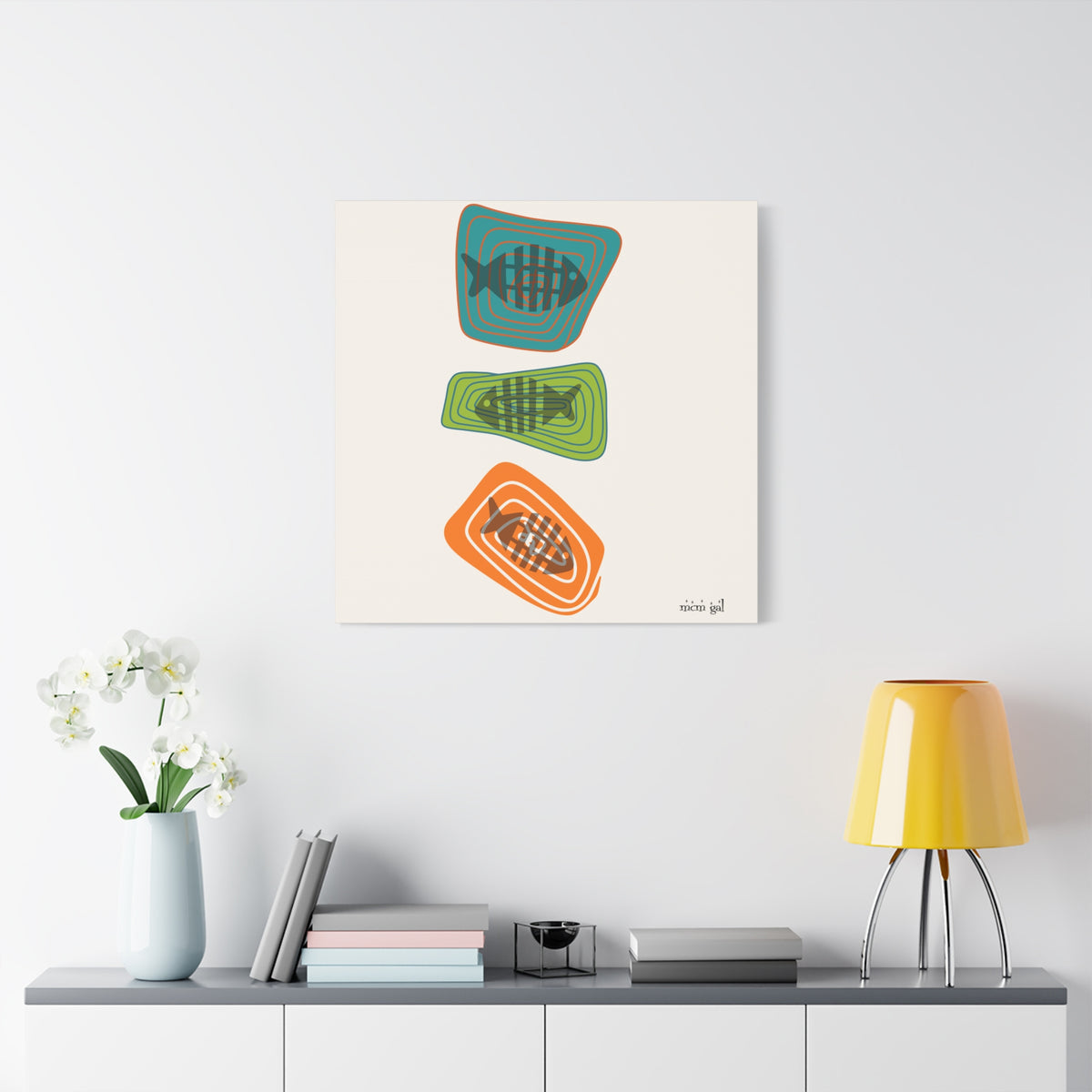 Mid Century Modern Fish Art, Colorful Abstract Fish Wall Art Canvas - Modern Home Decor - Mid Century Modern Gal