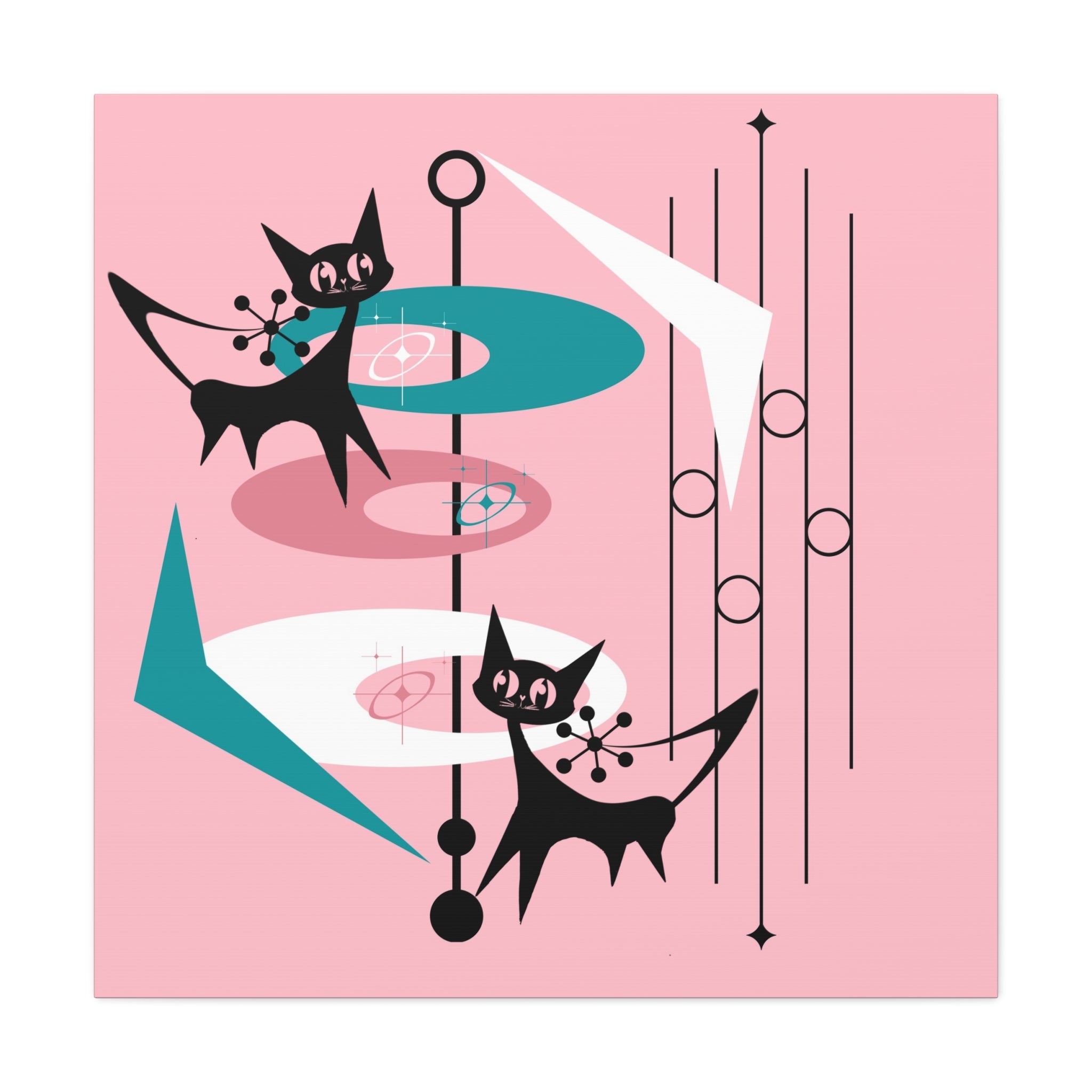 Atomic Cat Pink Abstract Minimalist Mid Century Modern Wall Canvas Art - Modern Geometric Wall Decor - Mid Century Modern Gal
