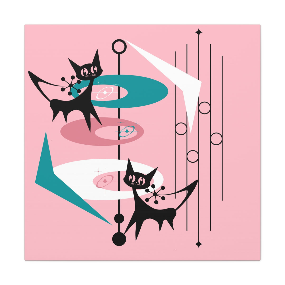 Atomic Cat Pink Abstract Minimalist Mid Century Modern Wall Canvas Art - Modern Geometric Wall Decor - Mid Century Modern Gal