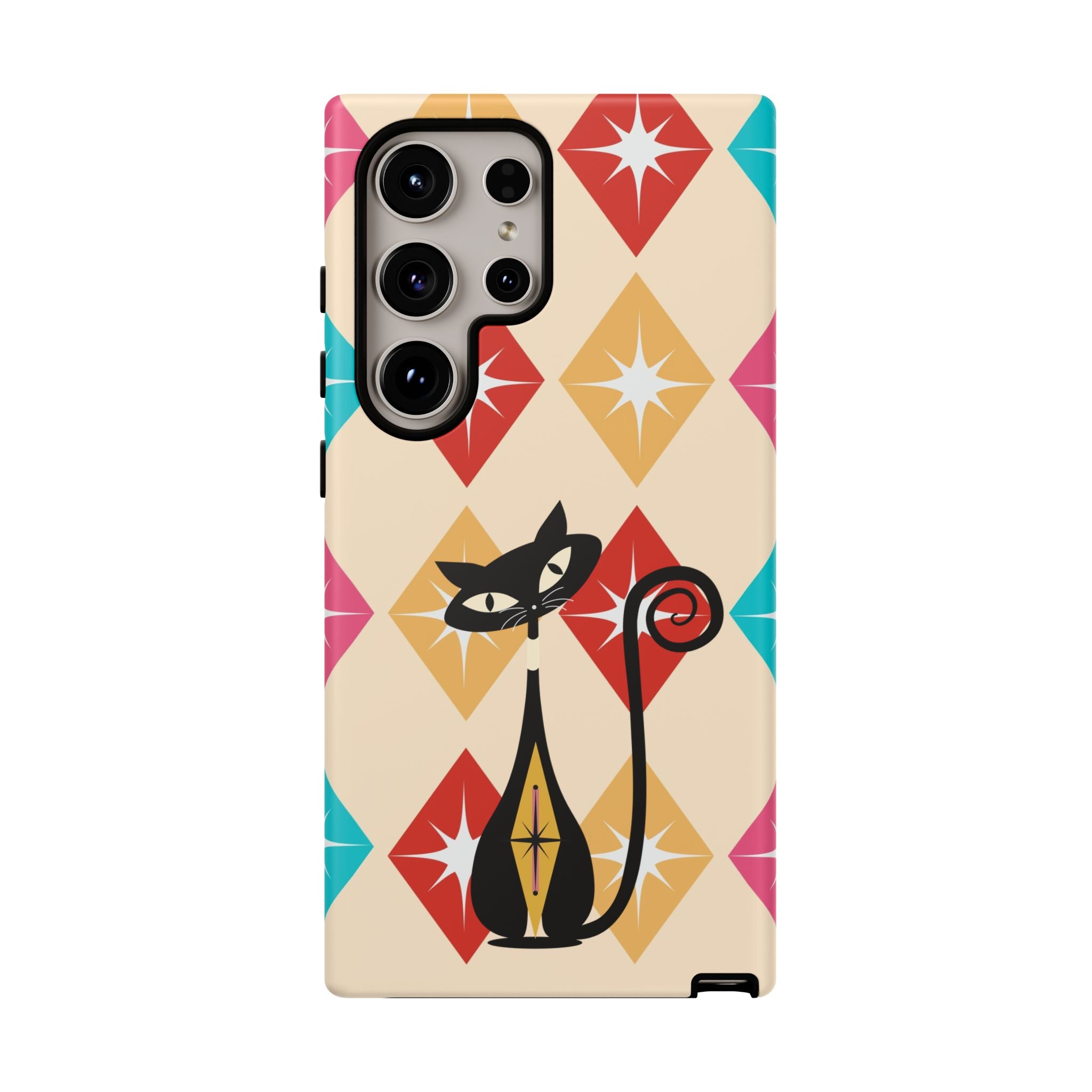 Mid Century Modern Atomic Cat, Atomic 50s Diamonds Retro Phone Tough Cases - Mid Century Modern Gal