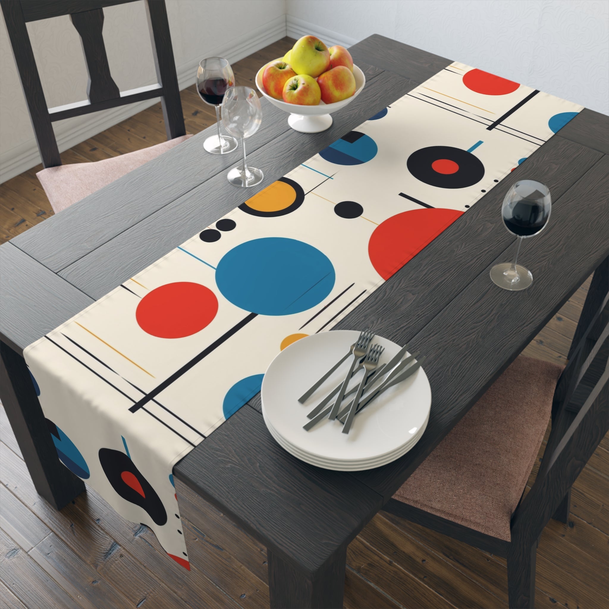 Modern Bauhaus Designed Table Runner, Red, Blue Yellow, Geometric Designed Mod Tableware - Mid Century Modern Gal