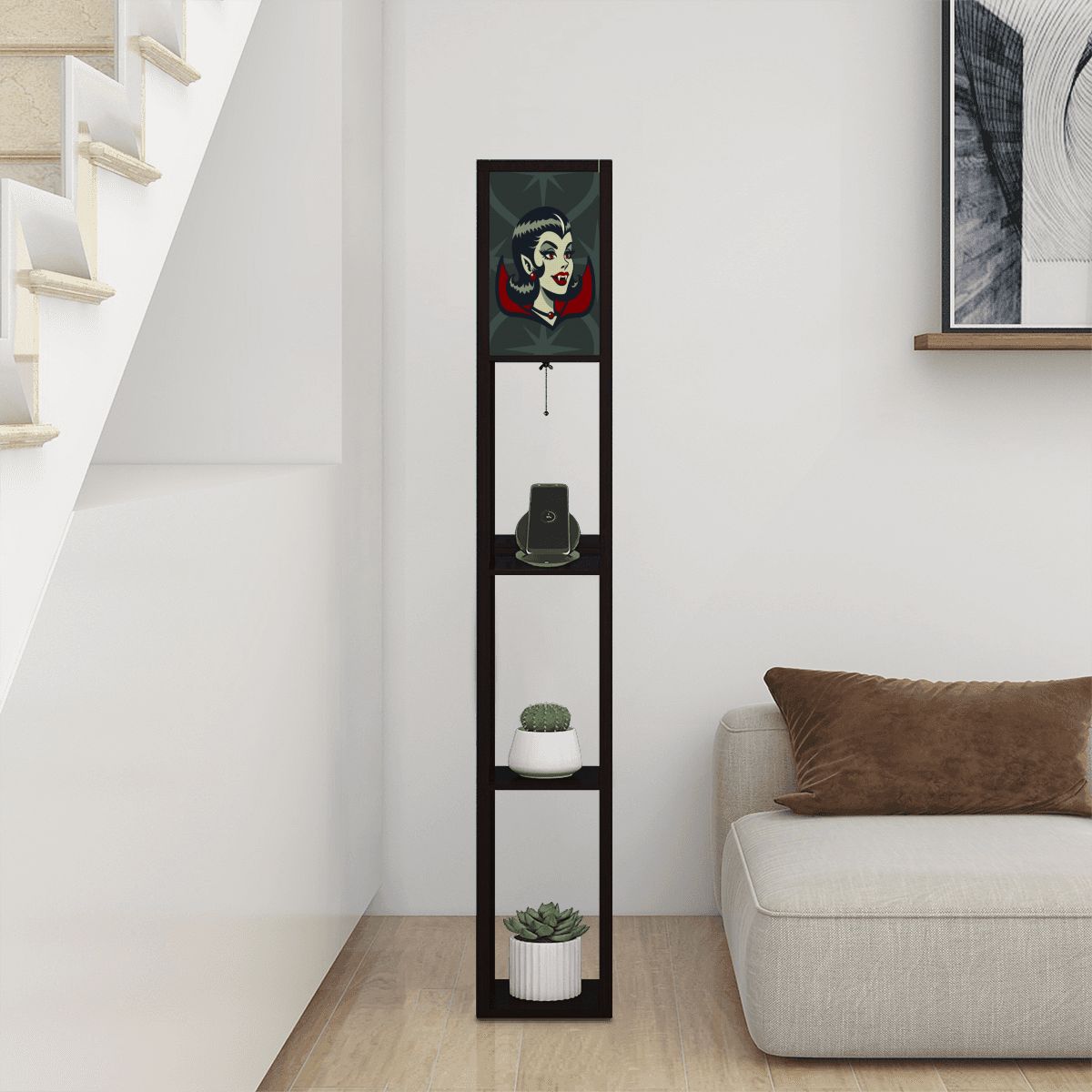 Vampire Dracula Girl Halloween Goth Horror Buff MCM Green Floor Lamp with Shelves - Mid Century Modern Gal