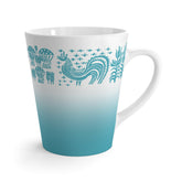 Amish Butterprint, Aqua Blue, Rooster, Kitschy 50s Retro Latte Mug Mug 12oz Mid Century Modern Gal