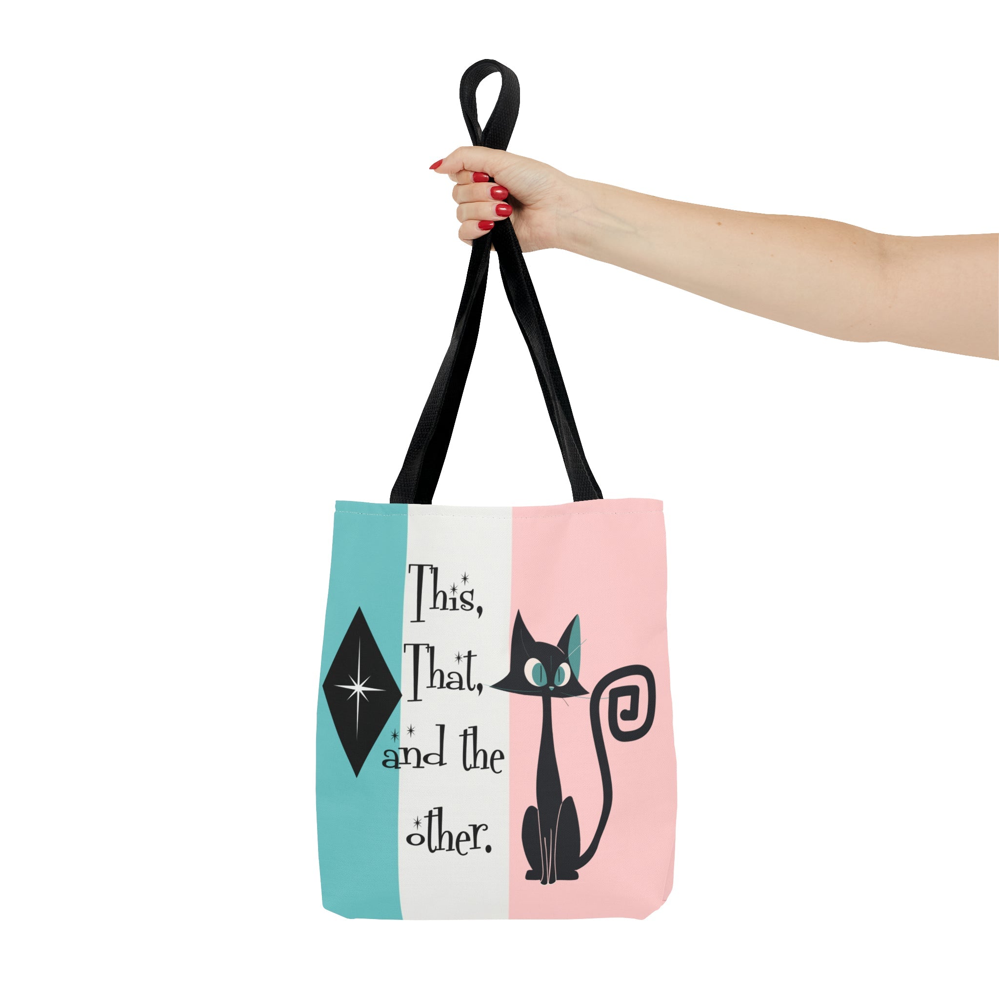 Atomic Kitty Cat, Shopping Tote Bag, Teacher, Cat Mom, Random Stuff Cute Kitschy Tote Bags 13" × 13&