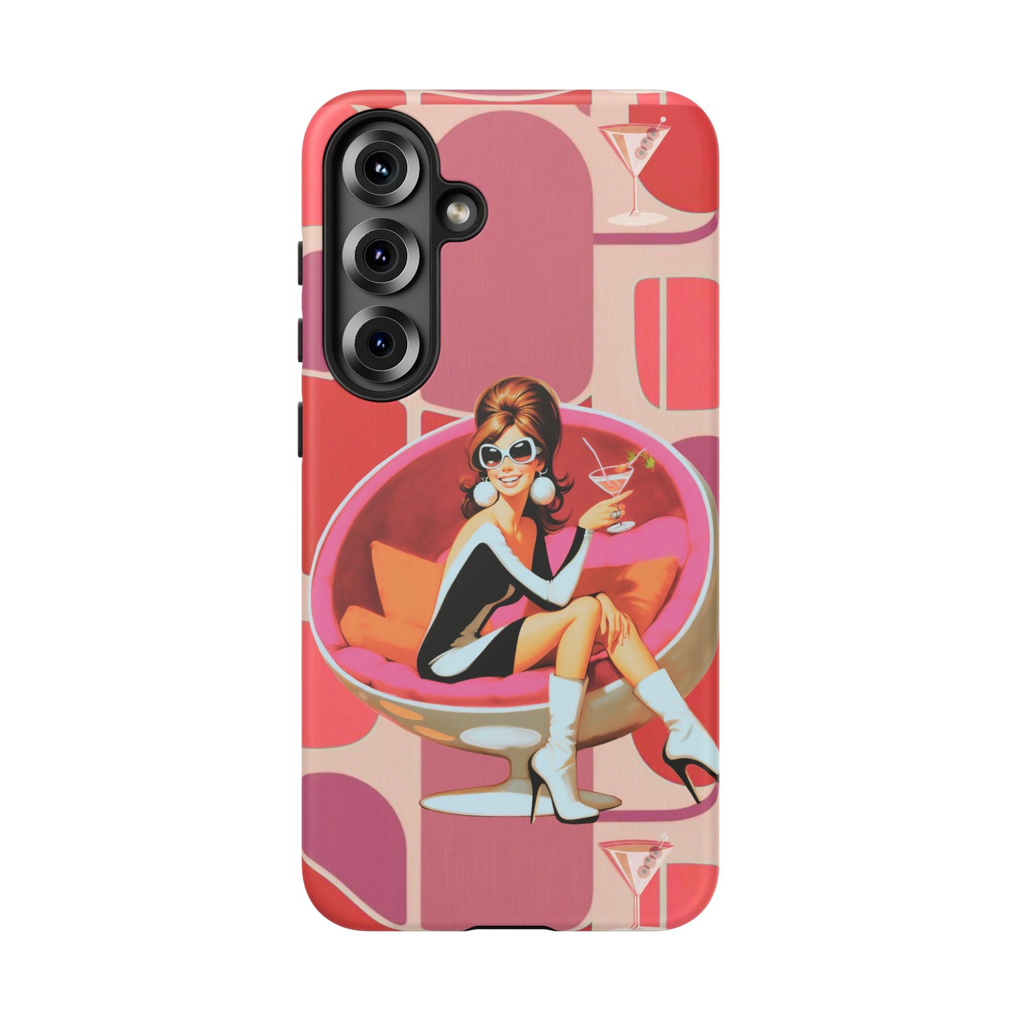 Mid Mod 60s Mod Gal, Kick Back Enjoy, Retro Chic Phone Case with Cocktail Design