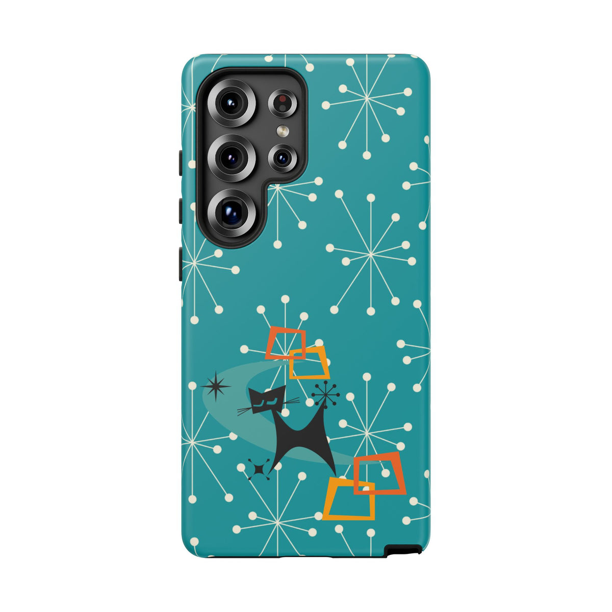Atomic Space Cat, Starburst Blue, Retro Groovy Smart Phone Tough Phone Cases