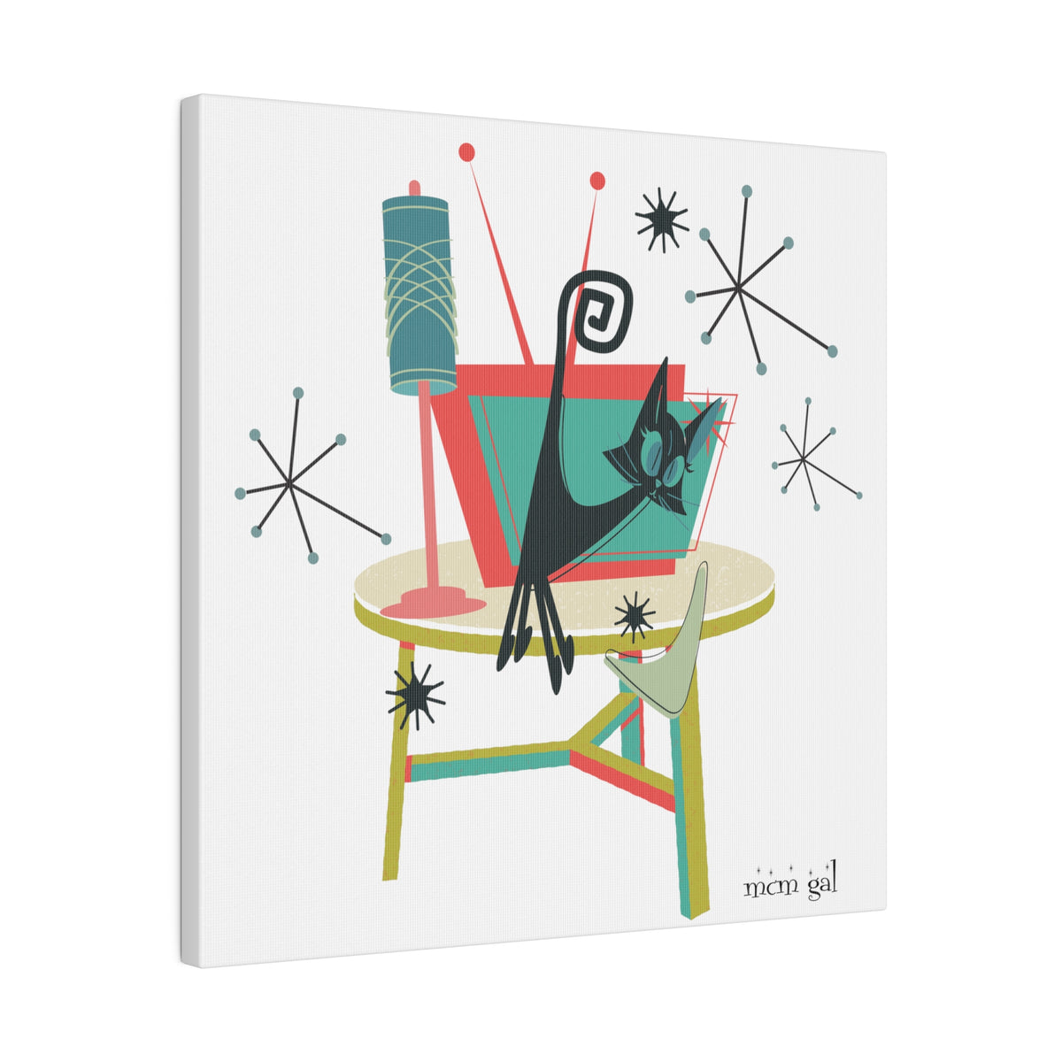Atomic Cat Art, Quirky Kookie Mid Century Modern Matte Canvas - Mid Century Modern Gal