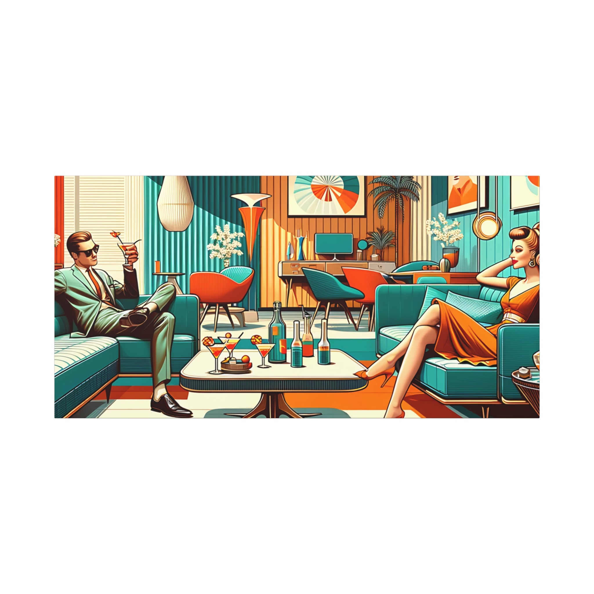 Retro Chic Canvas Art | Vintage Lounge Decor, Mid-Century Home, Wall Art for Living Room, Cocktail Party Vibe, Gift for Her - Mid Century Modern Gal