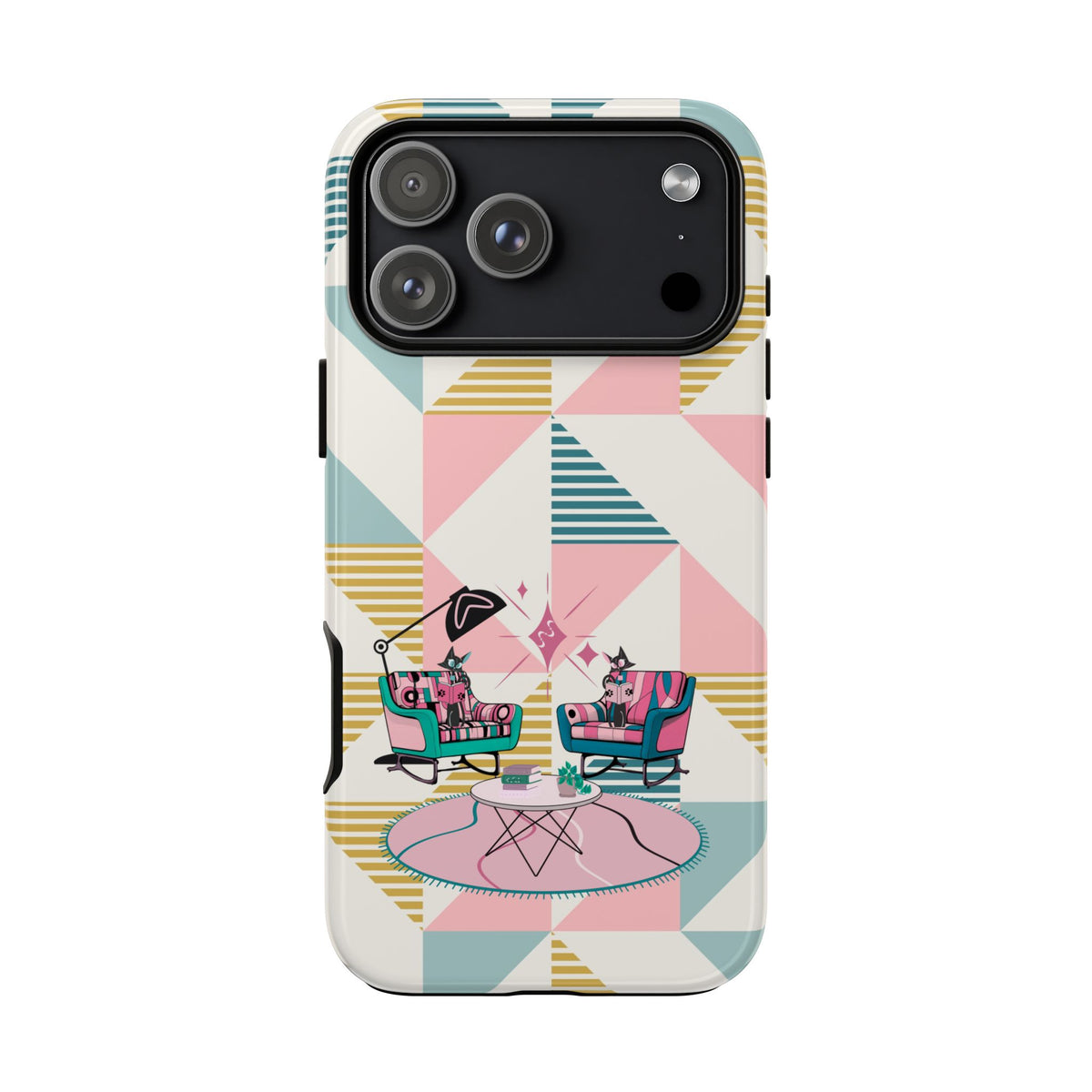 Atomic Cats Reading, Book Talk, Book Lover, Retro Chic Phone Case with Retro Vibe - Cozy Living Room Design - Mid Century Modern Gal