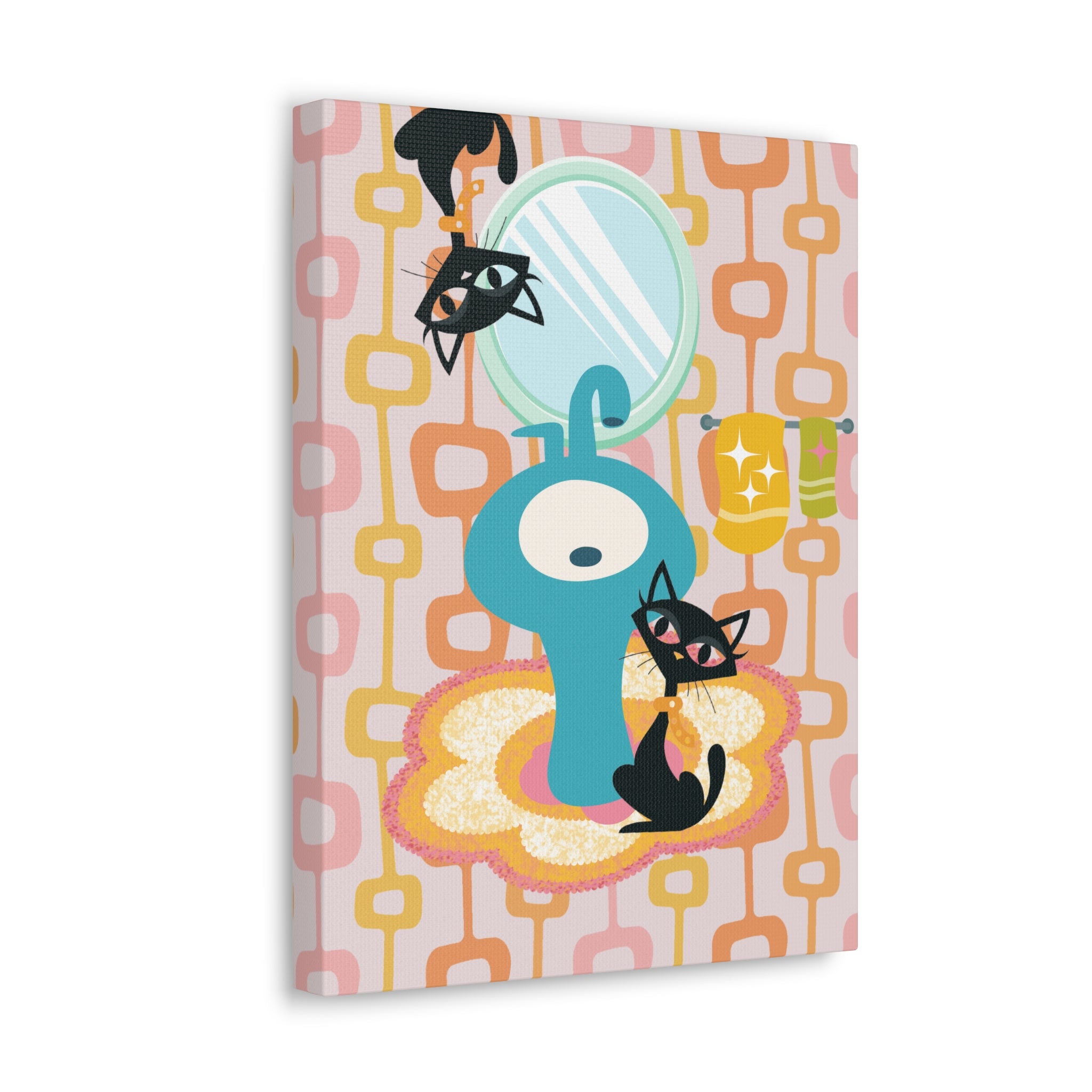 Atomic Cat Bathroom Art, Mid Century Modern Geometric, Crazy Fun Quirky Atomic Wall Art For Bathroom - Mid Century Modern Gal