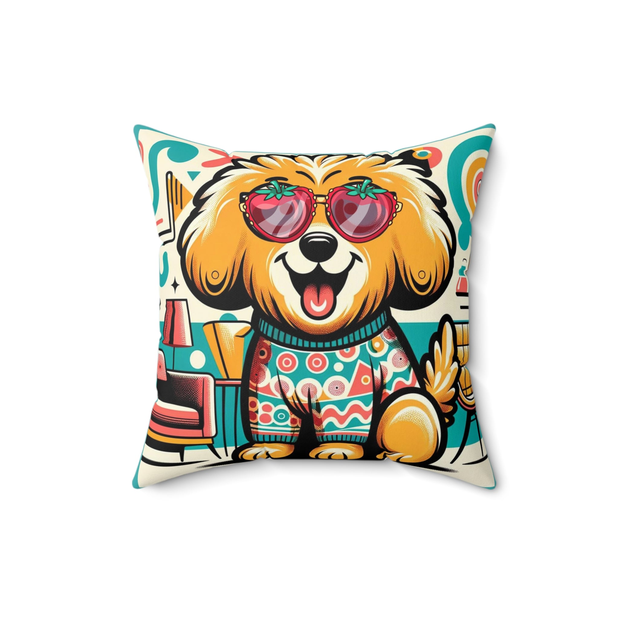 Golden Doodle Hipster Dog, Mid Century Modern Groovy Pillow And Insert - Mid Century Modern Gal