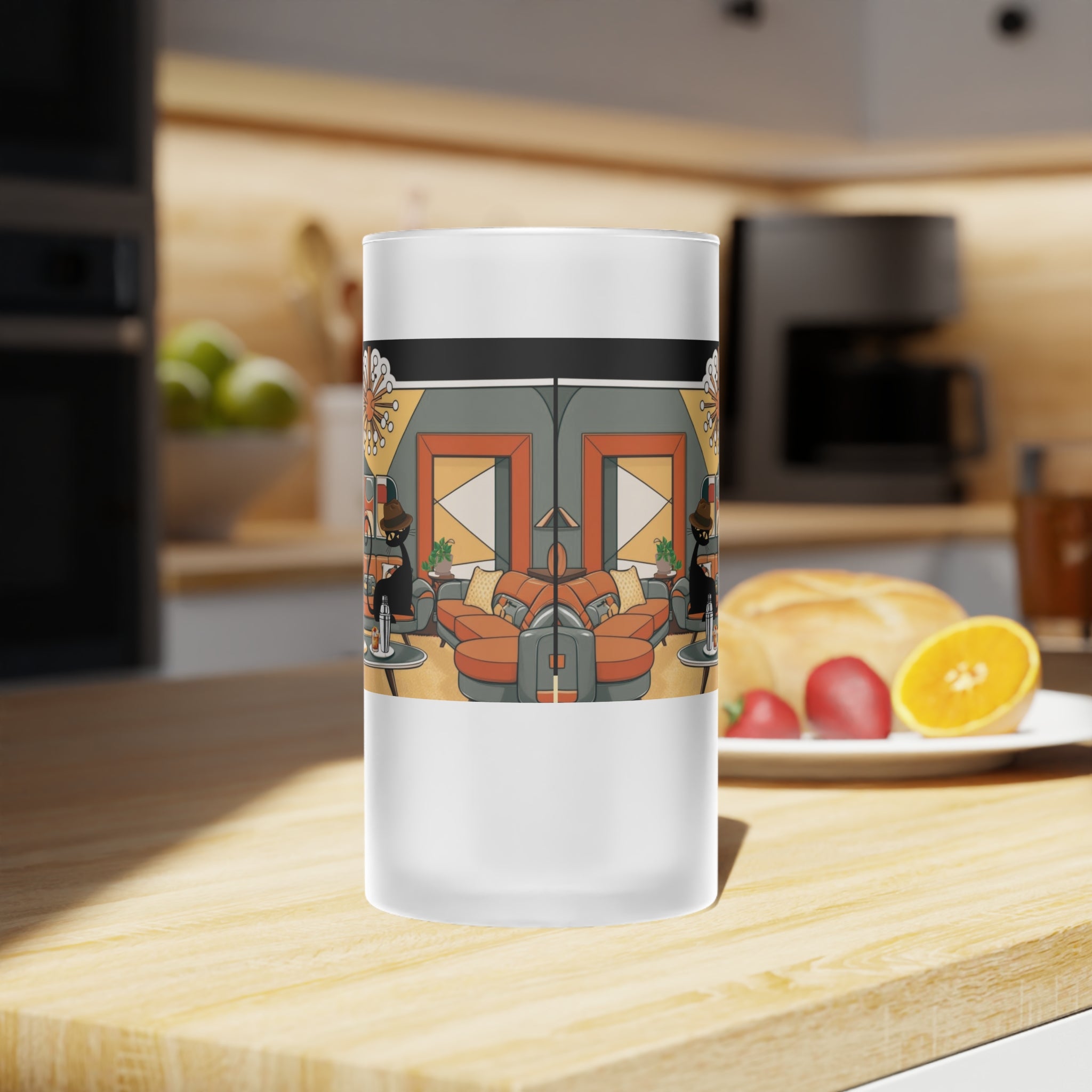 Mid Century Modern Cool Cat Mid Mod Man, Retro Glass Beer Mug Unique Gift For Dad - Mid Century Modern Gal