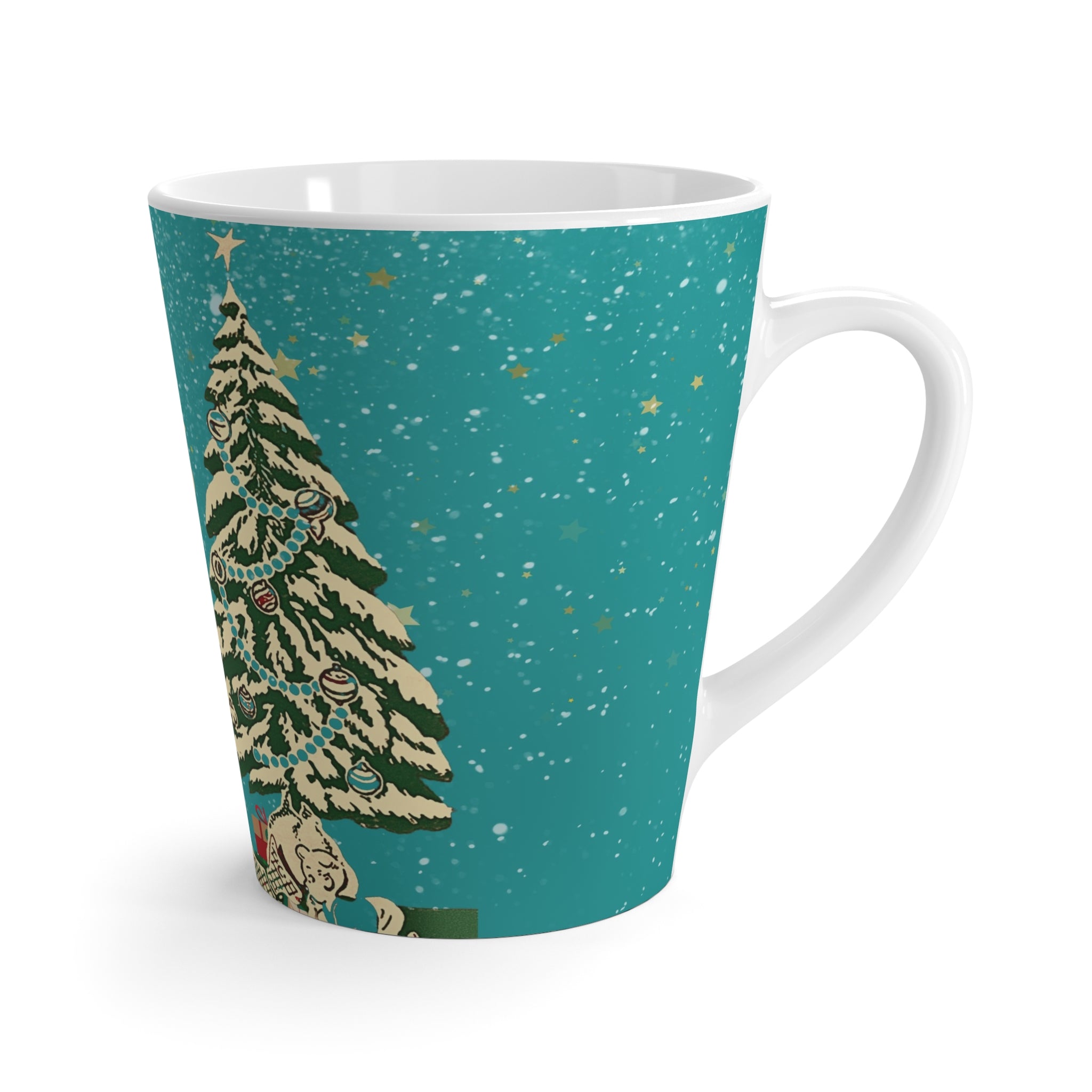 Vintage Mica Snow Flakes, Kitschy Mod 50s Vintage Ad Latte Mug - Mid Century Modern Gal