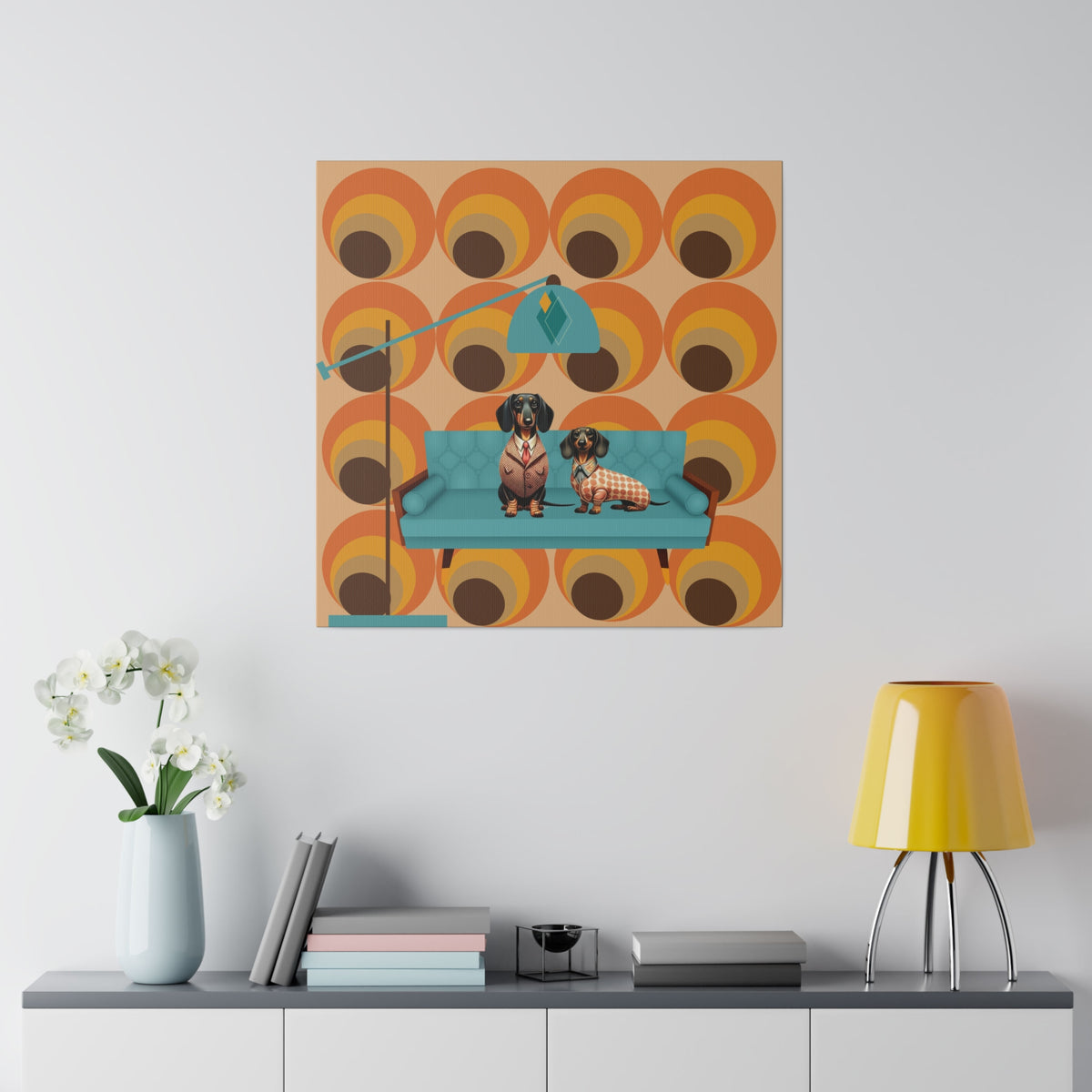Retro 70s Doxie Dog, Dachshund Dog Lover, Mid Mod Groovy Wall Art - Mid Century Modern Gal