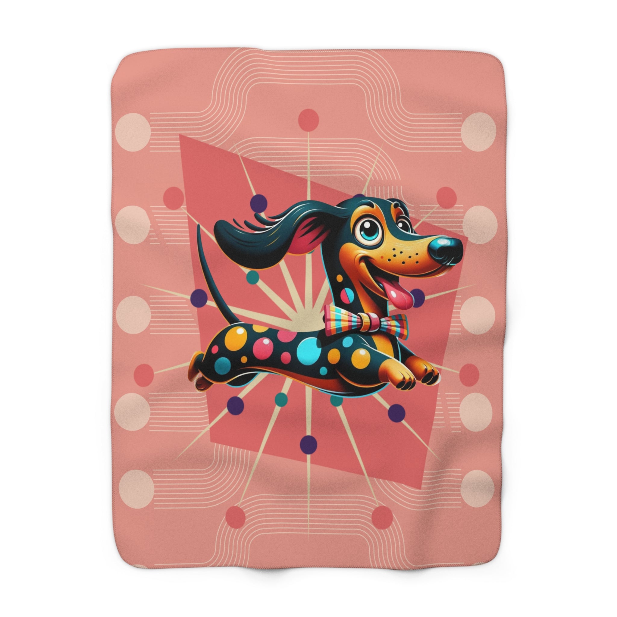 Doxie Dog Blanket, Weiner Dog Lover, Mid Century Modern Coral Pink, Whimsical Mid Century Mod Dachshund Dog Lover Sherpa Fleece Blanket - Mid Century Modern Gal