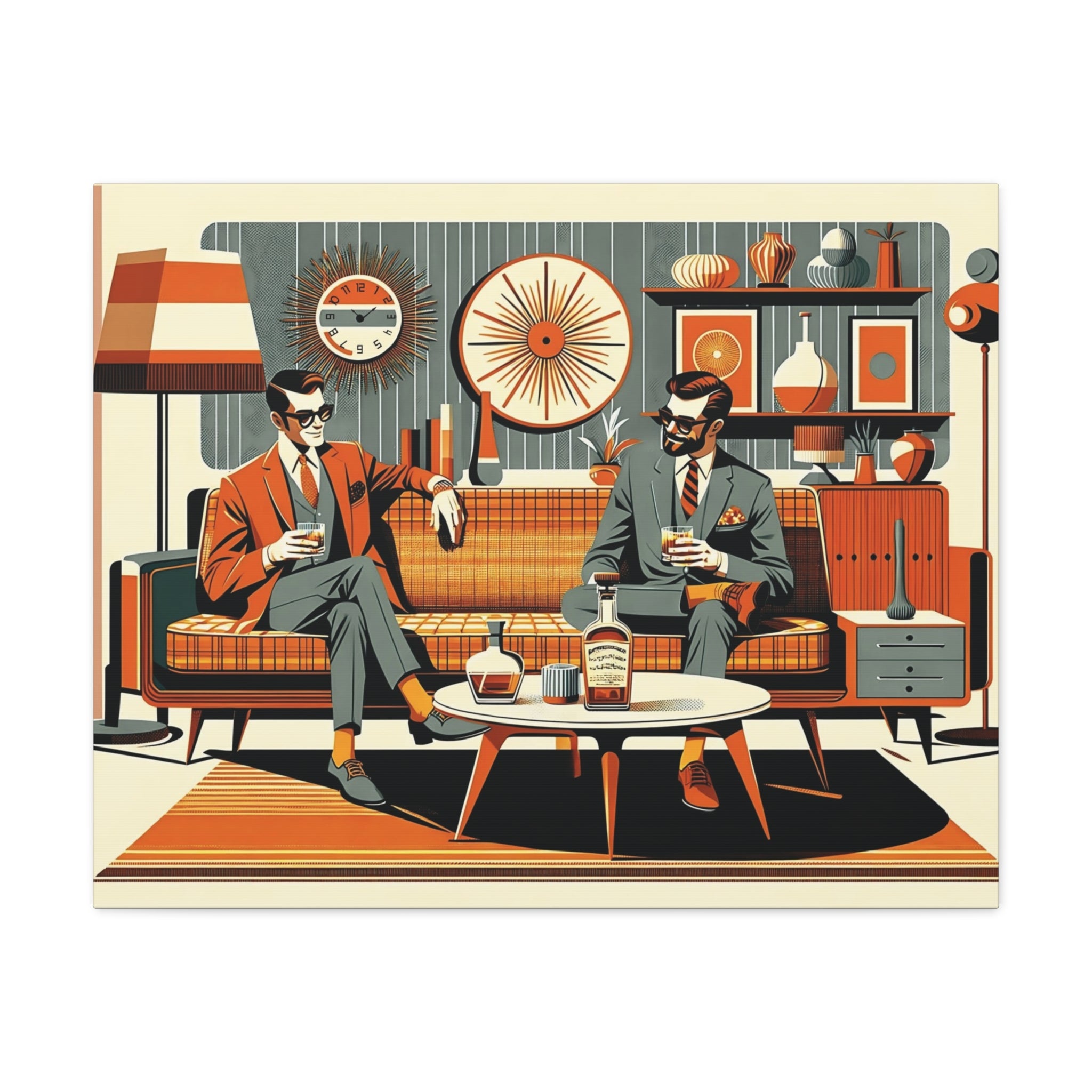 Mid Century Modern Mod Dude, Gay Male Couple Drinking Bourbon, MCM Art - Mid Century Modern Gal