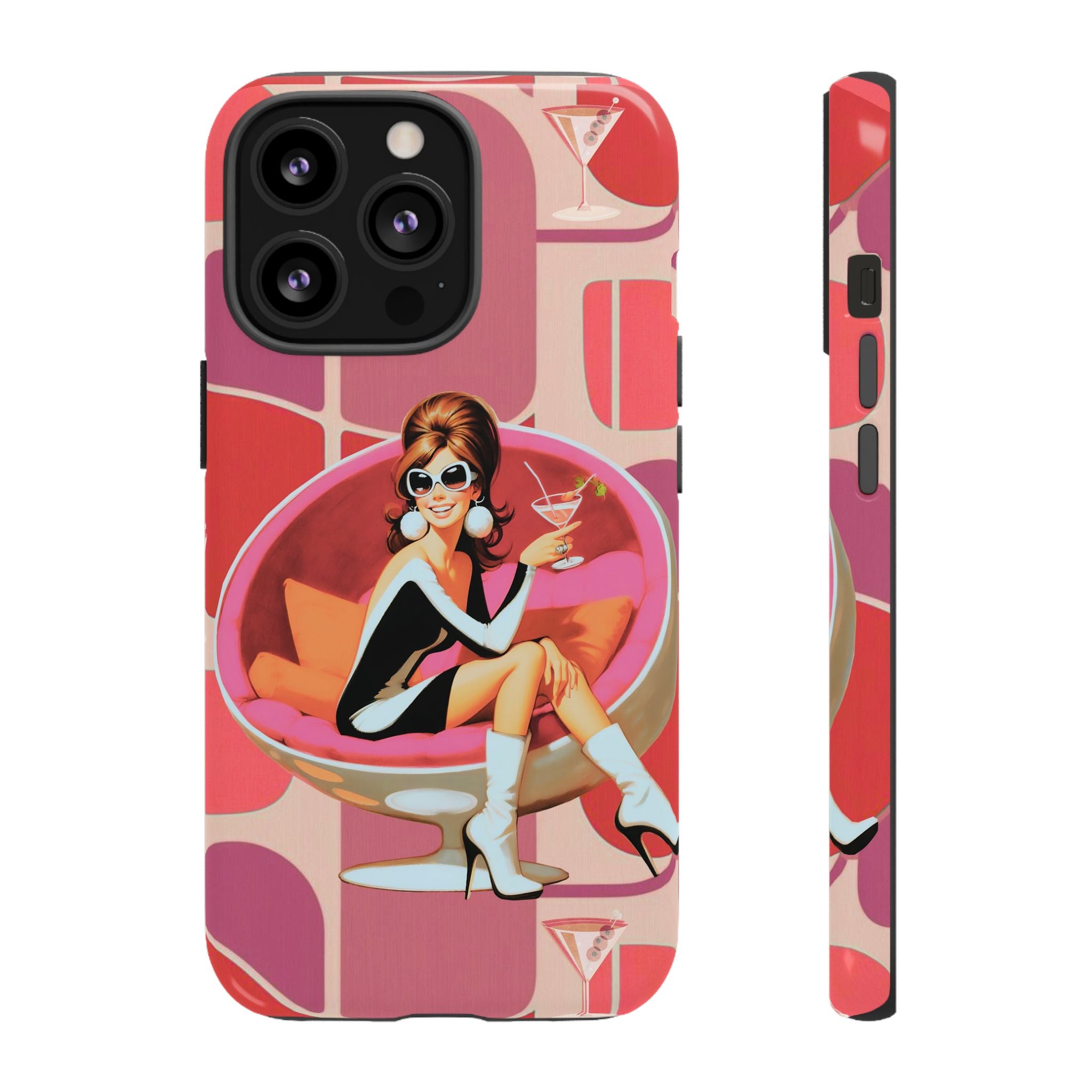 Mid Mod 60s Mod Gal, Kick Back Enjoy, Retro Chic Phone Case with Cocktail Design - Mid Century Modern Gal