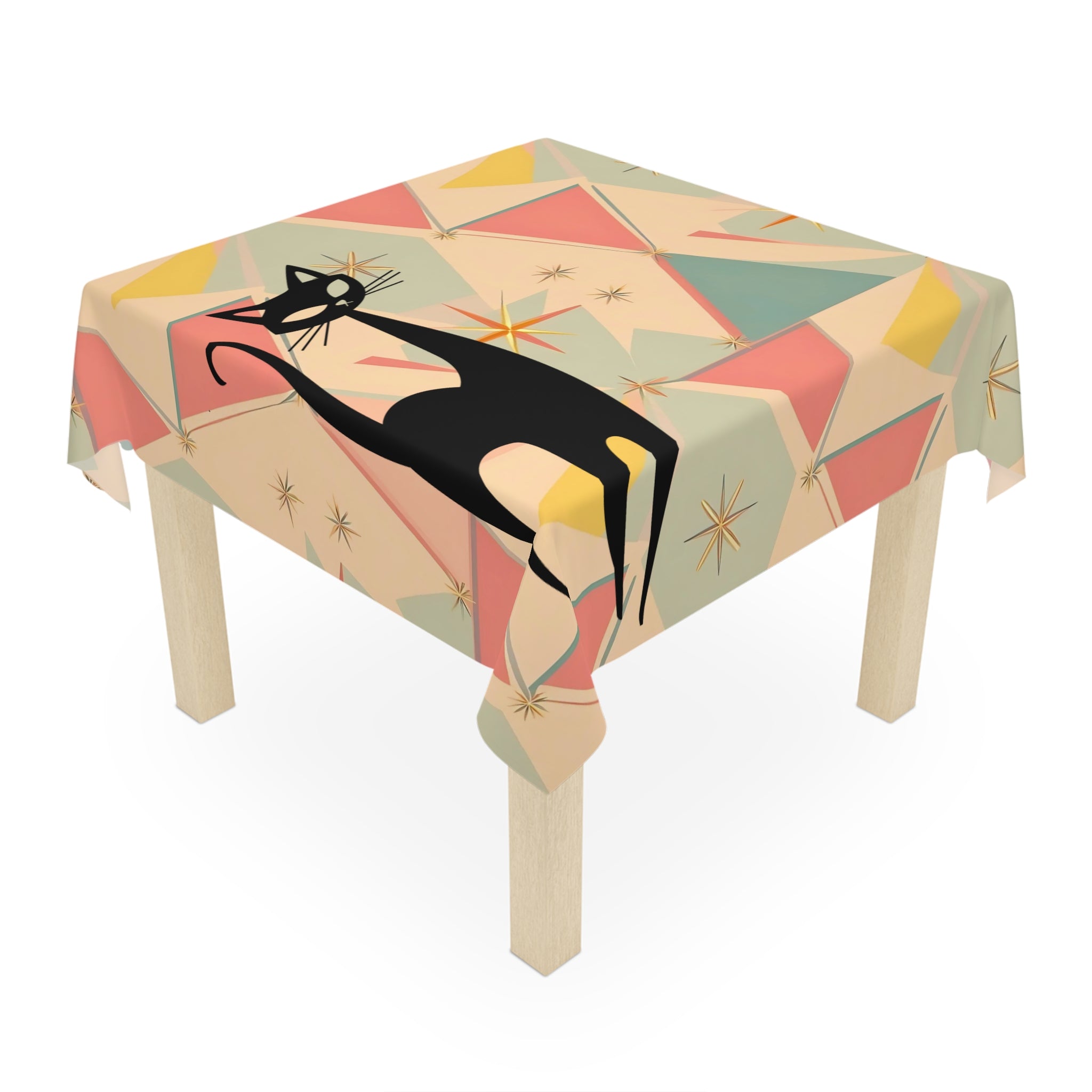 Atomic Cat Mid-Century Modern Cat Tablecloth - Retro Home Decor for Cat Lovers - Mid Century Modern Gal
