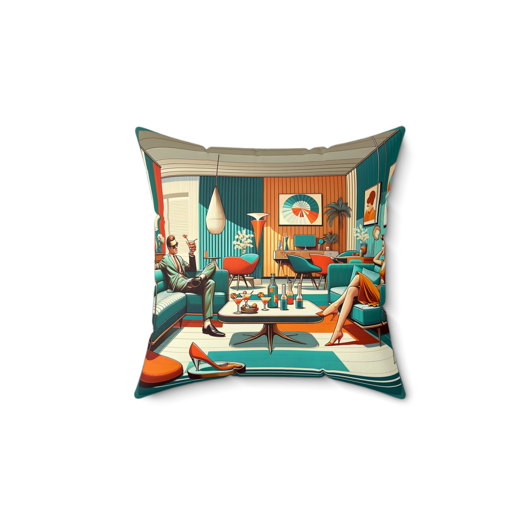 Mid Century Modern Couple, Cocktail Pillow, MCM Bar LR Office Pillow And Insert - Mid Century Modern Gal