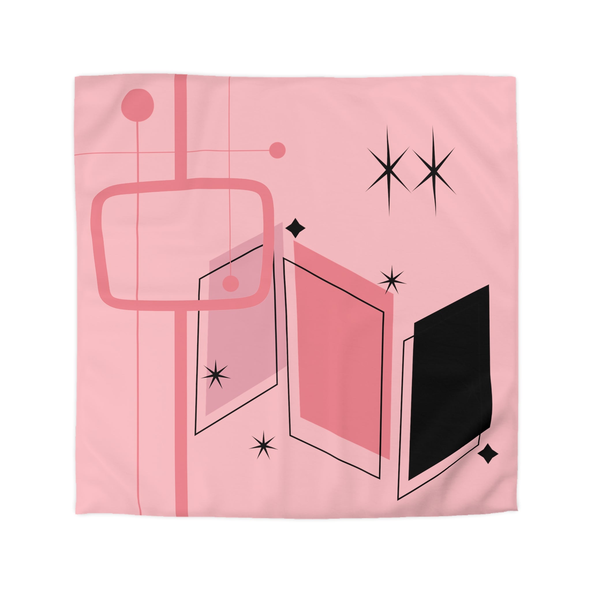 Atomic Pink Mid Century Modern Duvet Cover, Black, Starburst Geometric Retro Room Decor - Mid Century Modern Gal