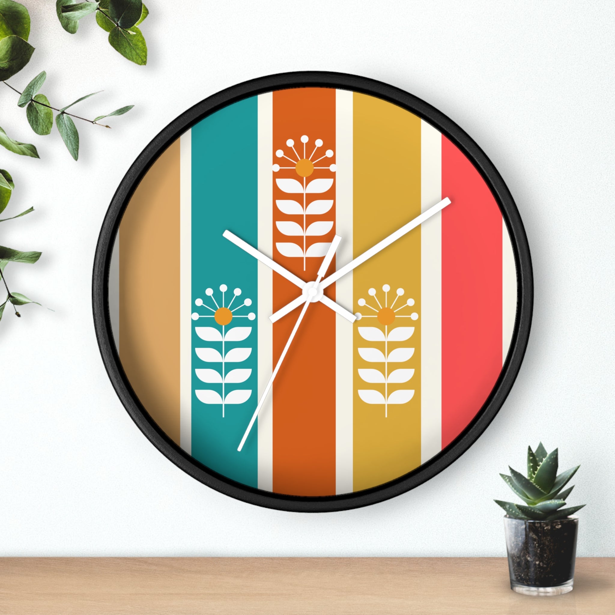 Retro Scandinavian Floral Wall Clock - Mid-Century Modern Design Perfect for Home Decor - Mid Century Modern Gal