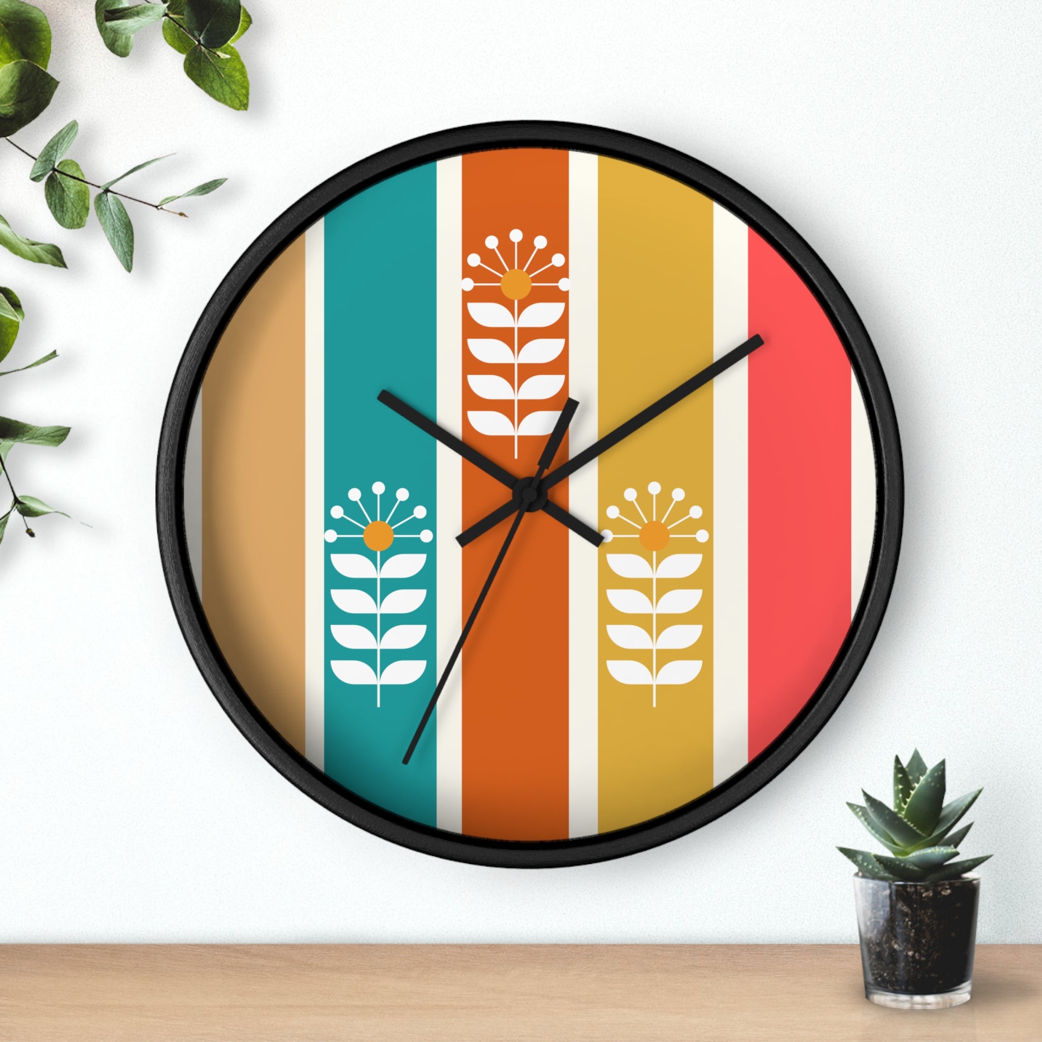 Retro Scandinavian Floral Wall Clock - Mid-Century Modern Design Perfect for Home Decor - Mid Century Modern Gal