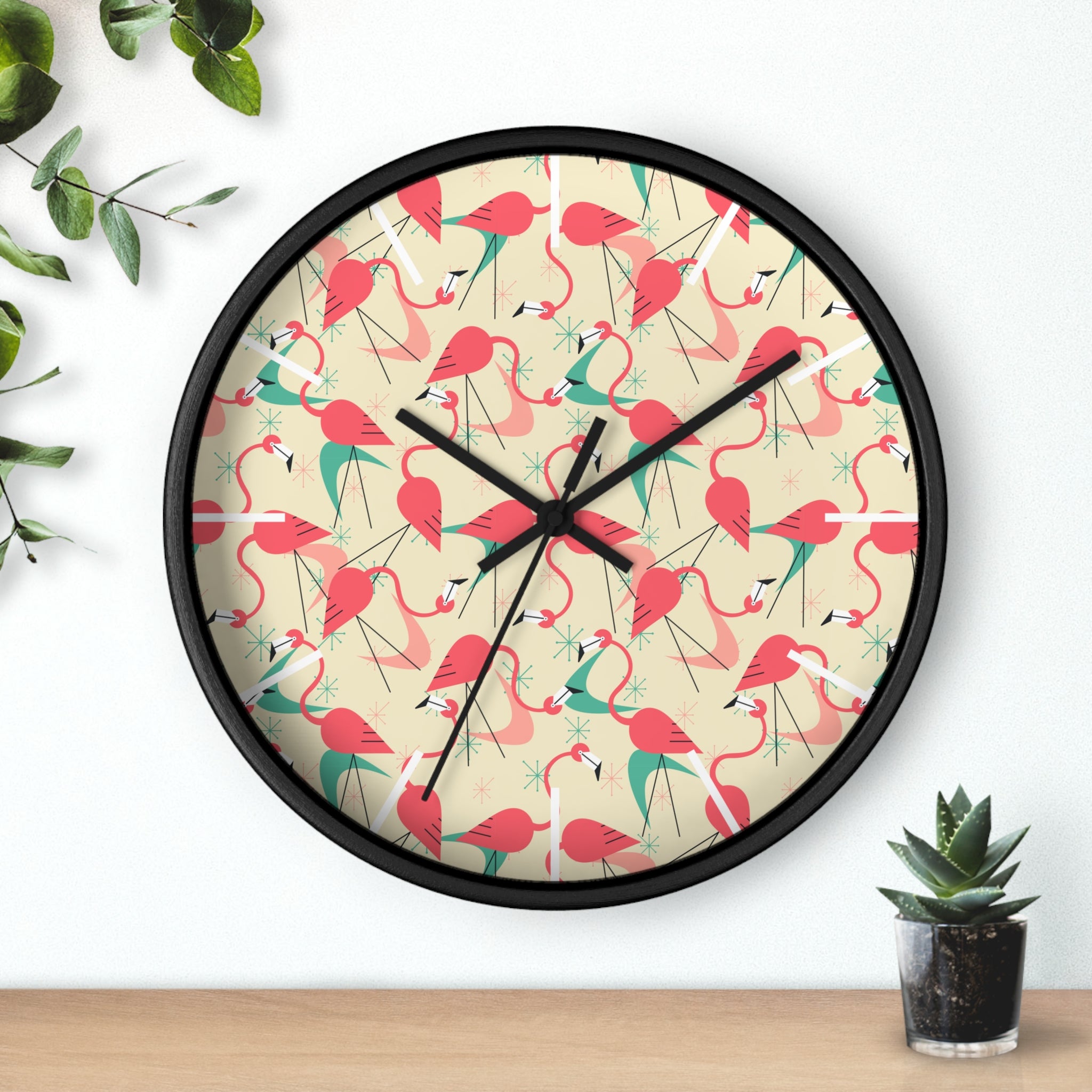 Mid Century Modern Flamingo Wall Clock, Kitschy Quirky Dancing Flamingos Fun Home Decor for Retro Summer Vibes - Mid Century Modern Gal