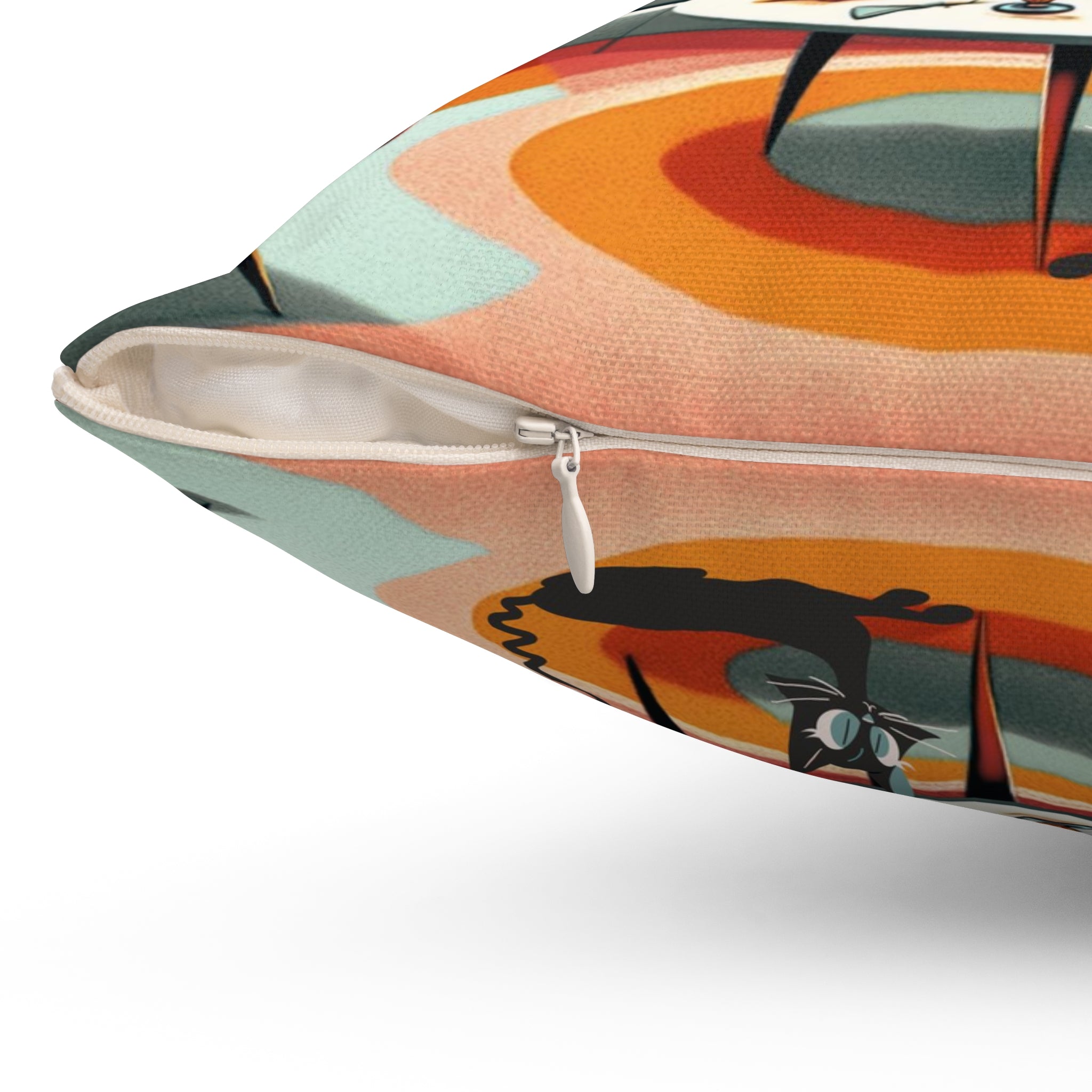 Mid Century Modern Coctail Kitschy 50d Pillow And Insert, With MCM Couple, Atomic Cat Pillow - Mid Century Modern Gal