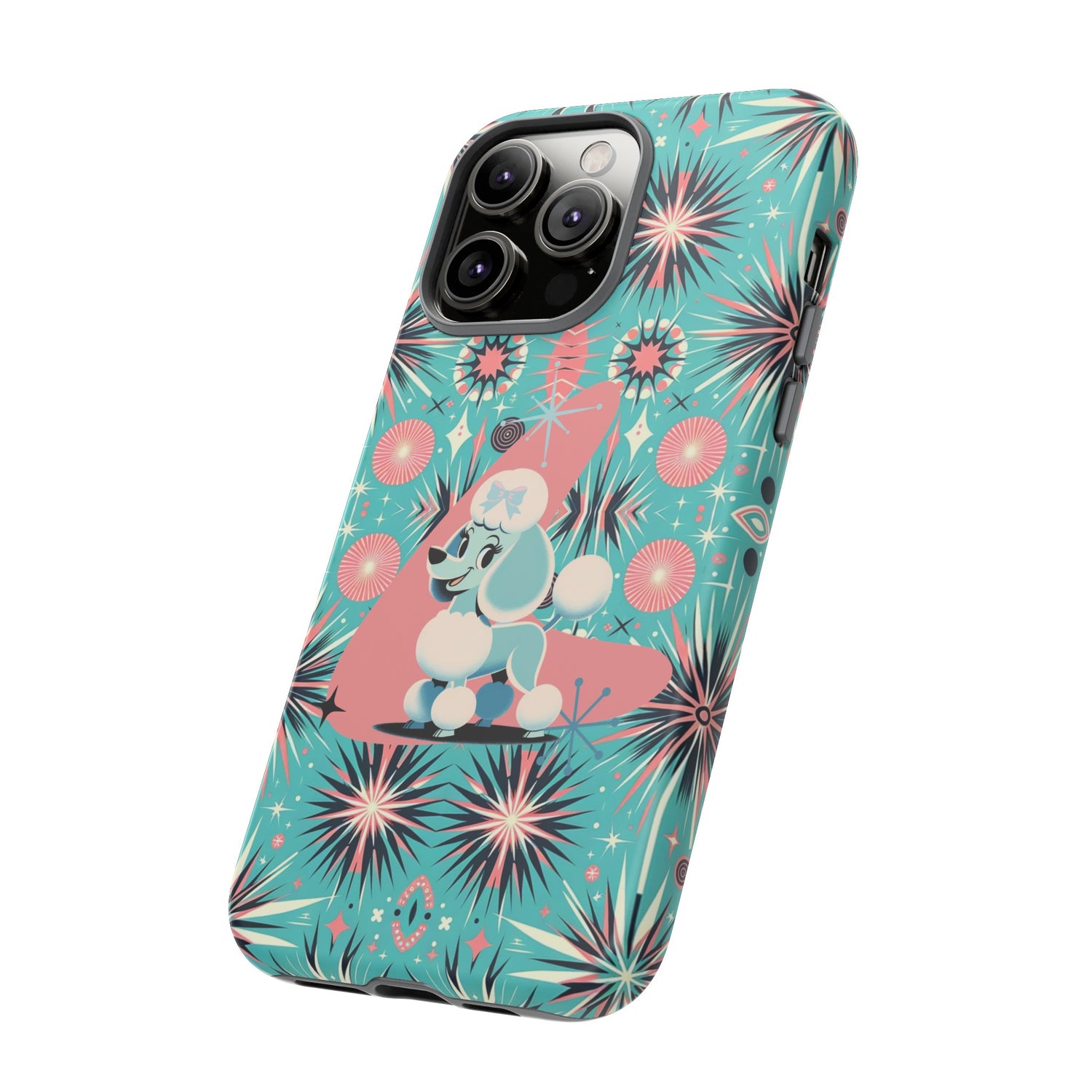 1950s Mid Century Modern Atomic Pink, Poodle Retro Smart Phone Tough Cases