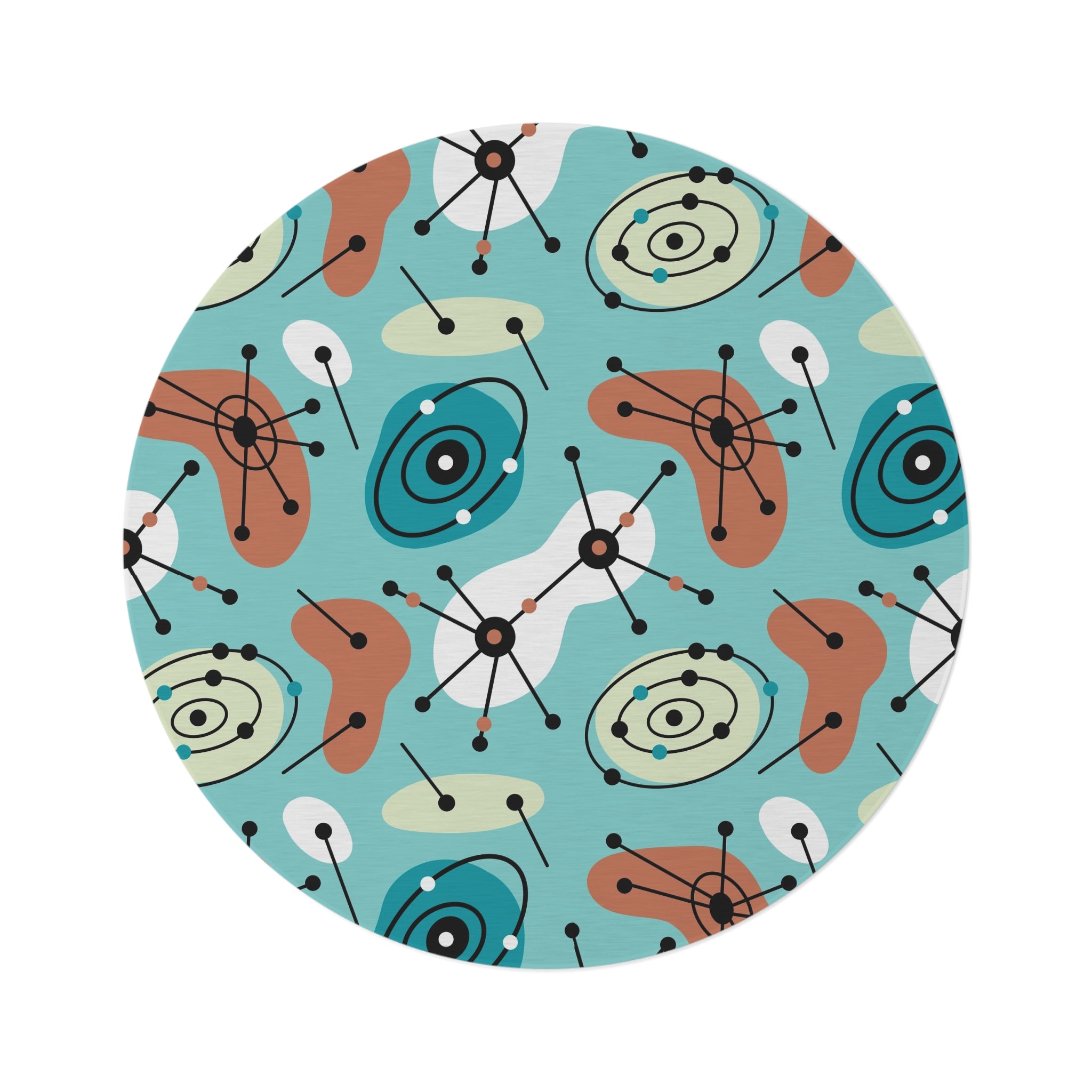Mid Century Modern Geometric Aqua Blue Amoeba MCM Round Rug - Mid Century Modern Gal