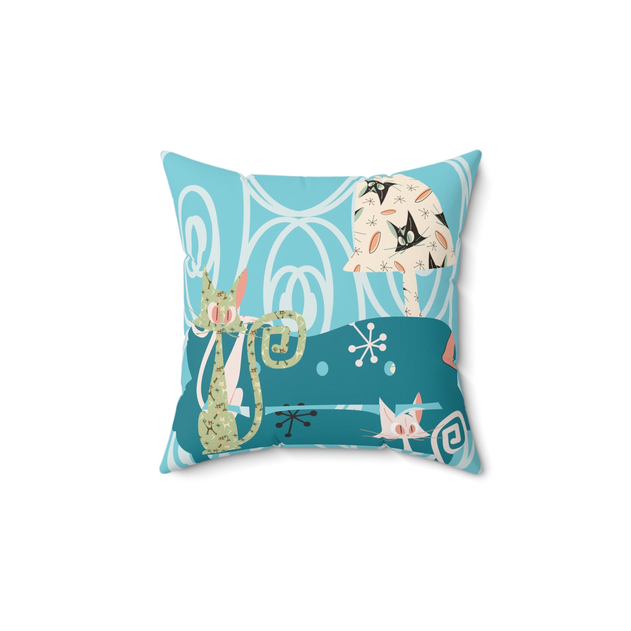 Atomic Cat Pillow, Mid Century Modern Quirky Fun Whimsical MCM Pillow And Insert - Mid Century Modern Gal